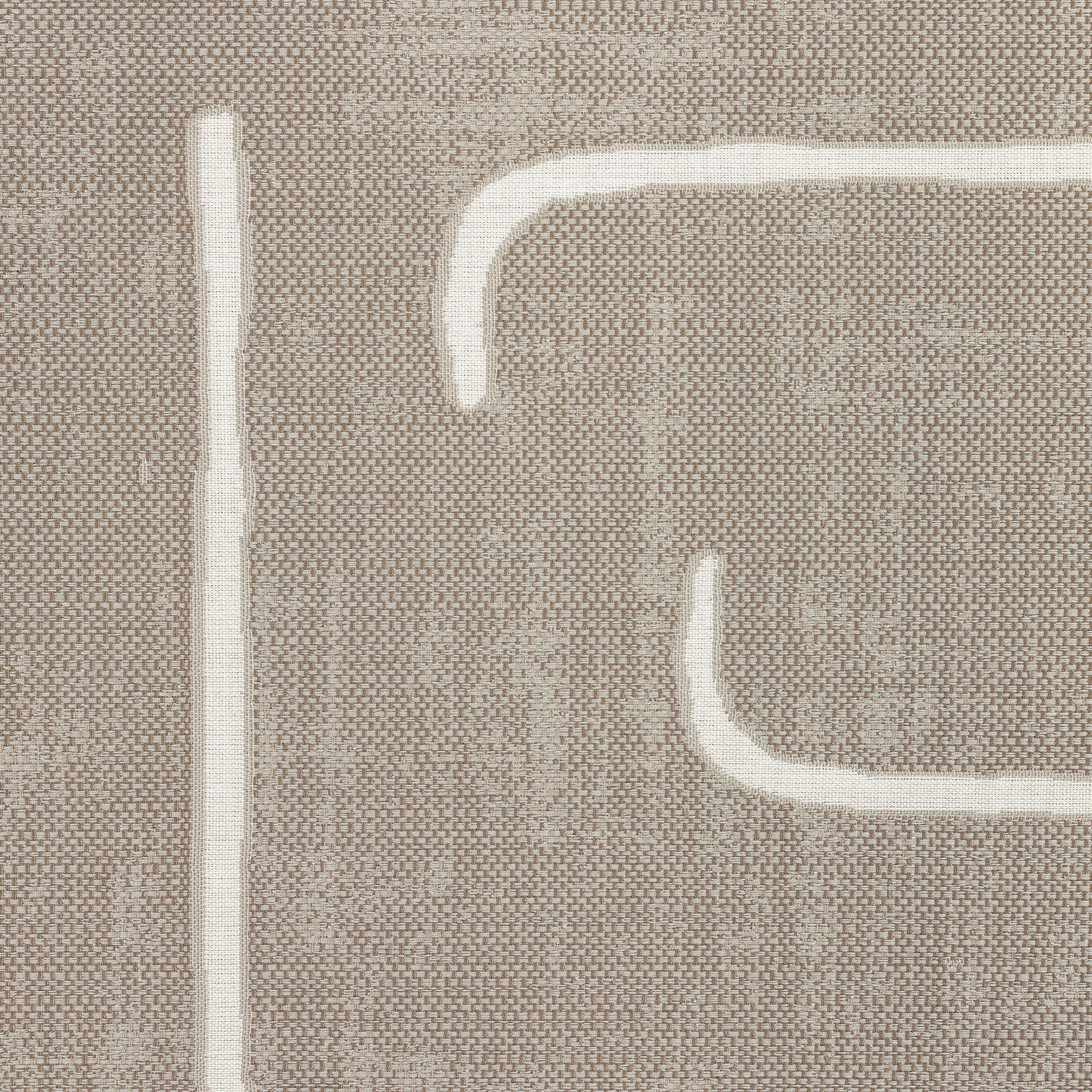 Detail image of Taupe outdoor-safe fabric with abstract white linear design