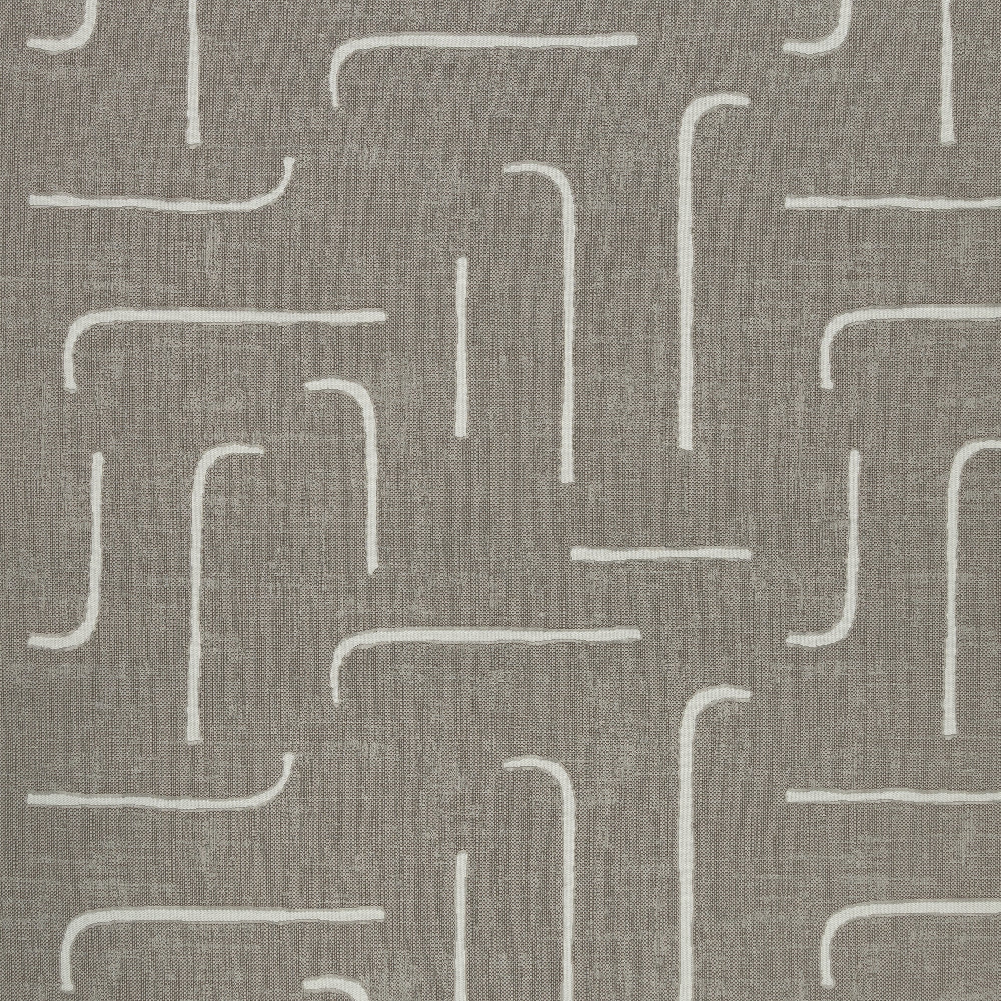 Taupe outdoor-safe fabric with abstract white linear design-full fabric repeat image