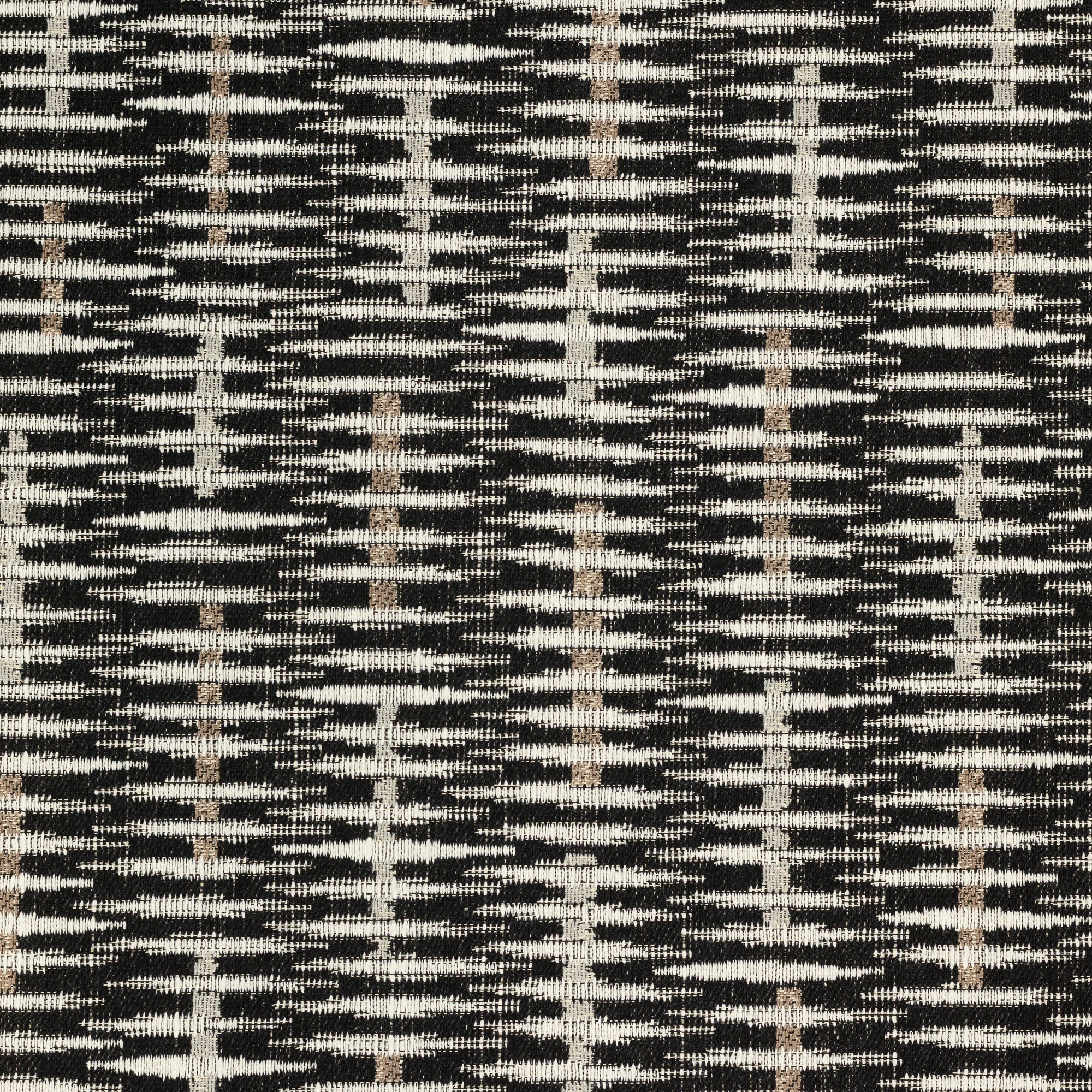 Detail image of Black and beige interwoven stripe design for outdoor safe use – Intertwine Ebony by Elaine Smith