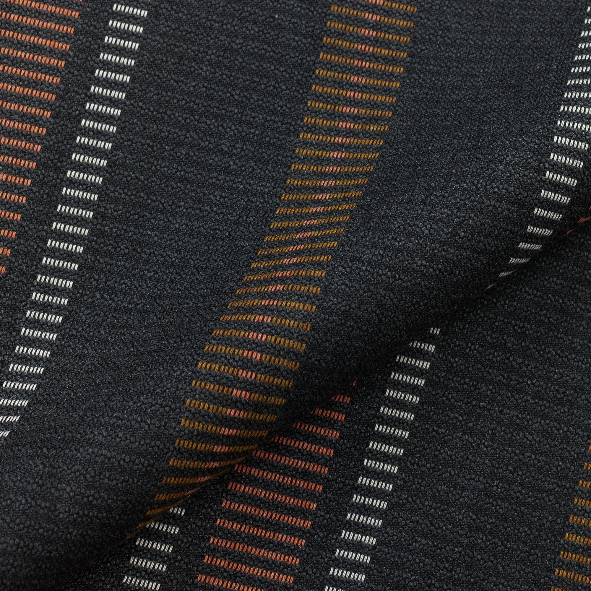 Close shot texture image of Earth-toned woven outdoor safe fabric with subtle stripe detailing – Journey Earth by Elaine Smith