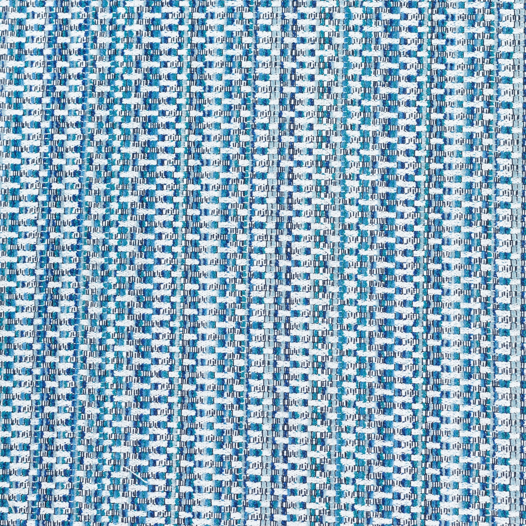 Detail image of Indigo-colored multi-colored chenille kaleidoscope design in performance outdoor safe fabric
