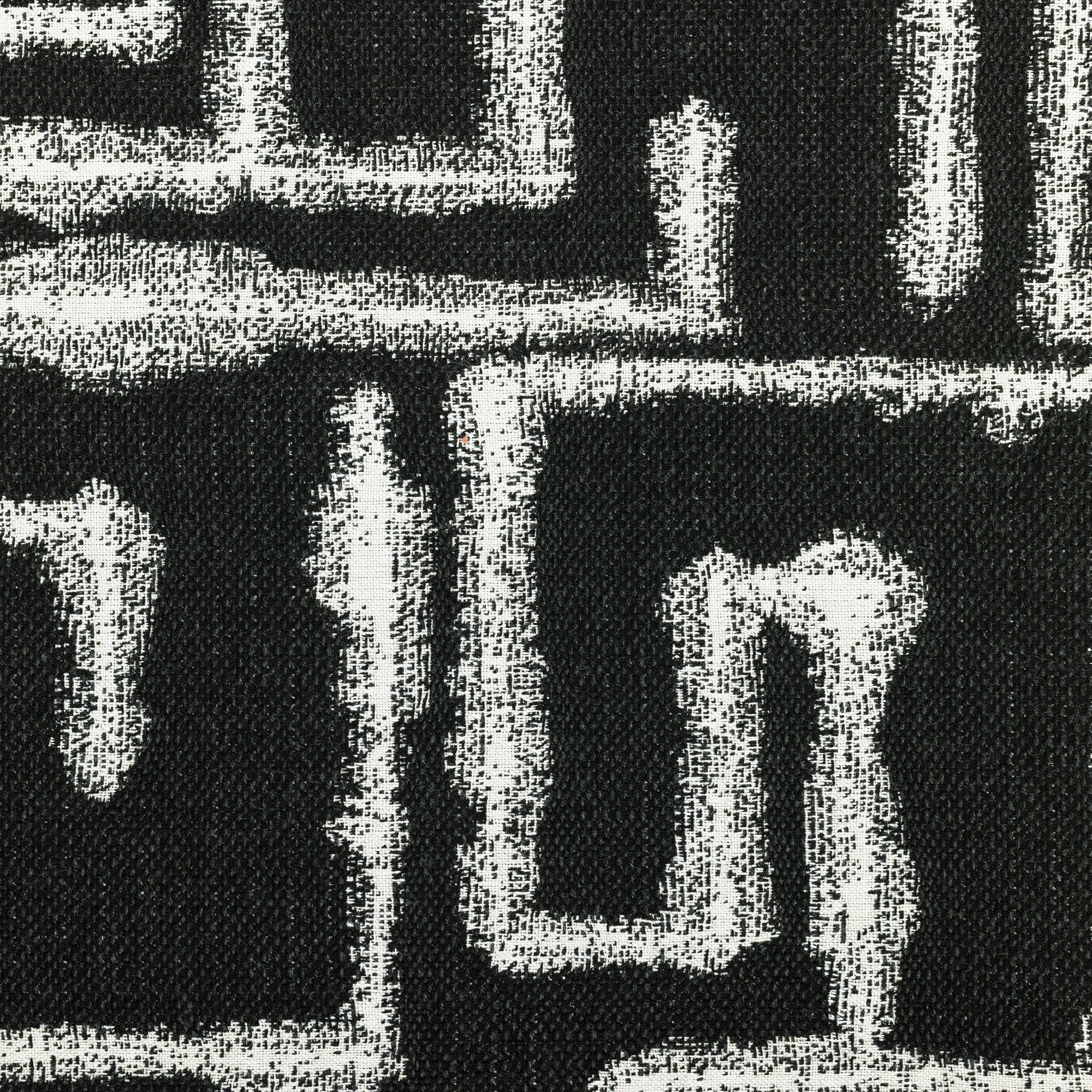 Detail image of Textured ebony outdoor safe performance fabric with maze-like abstract design – Kasai Ebony by Elaine Smith