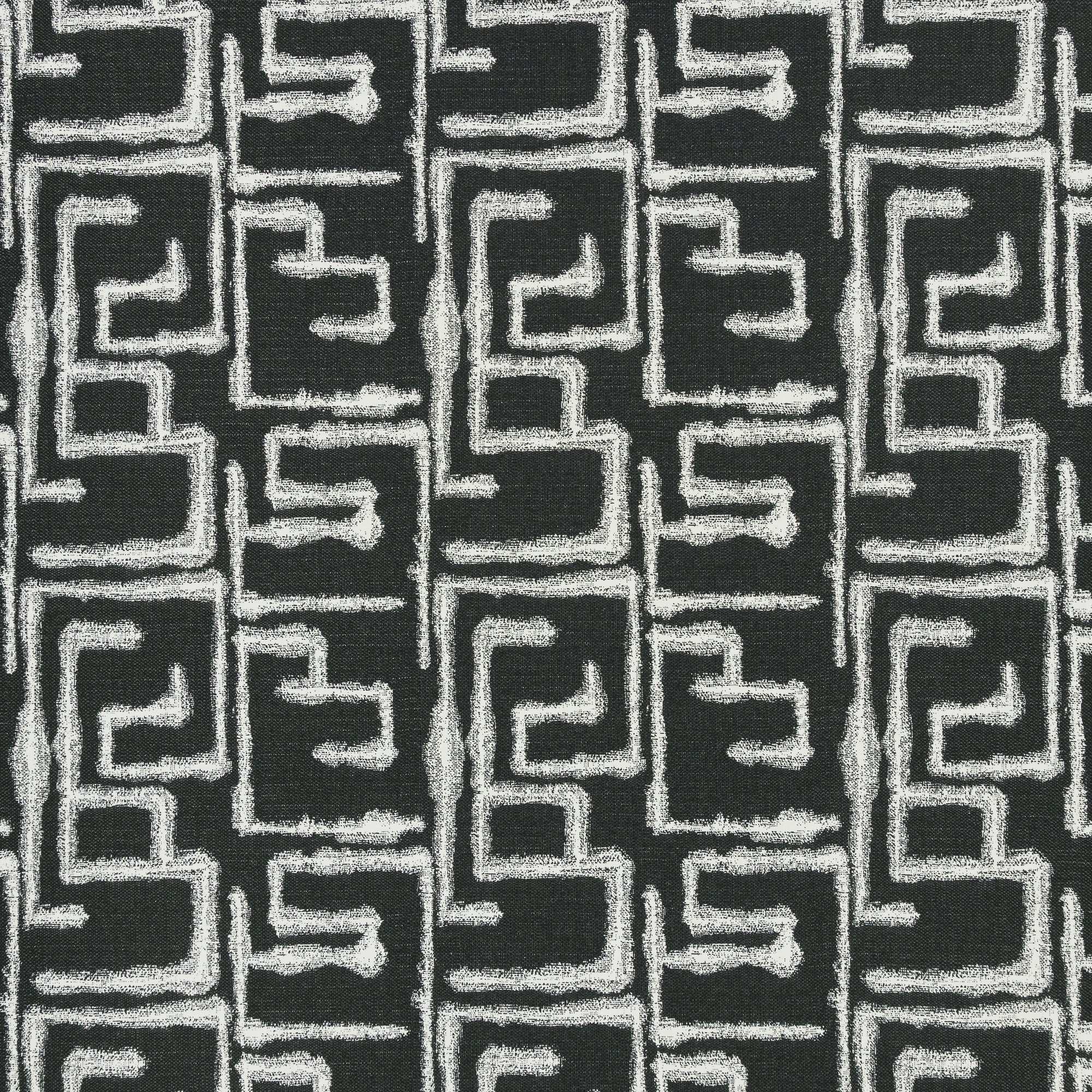 Textured ebony outdoor safe performance fabric with maze-like abstract design – Kasai Ebony by Elaine Smith-full fabric repeat image