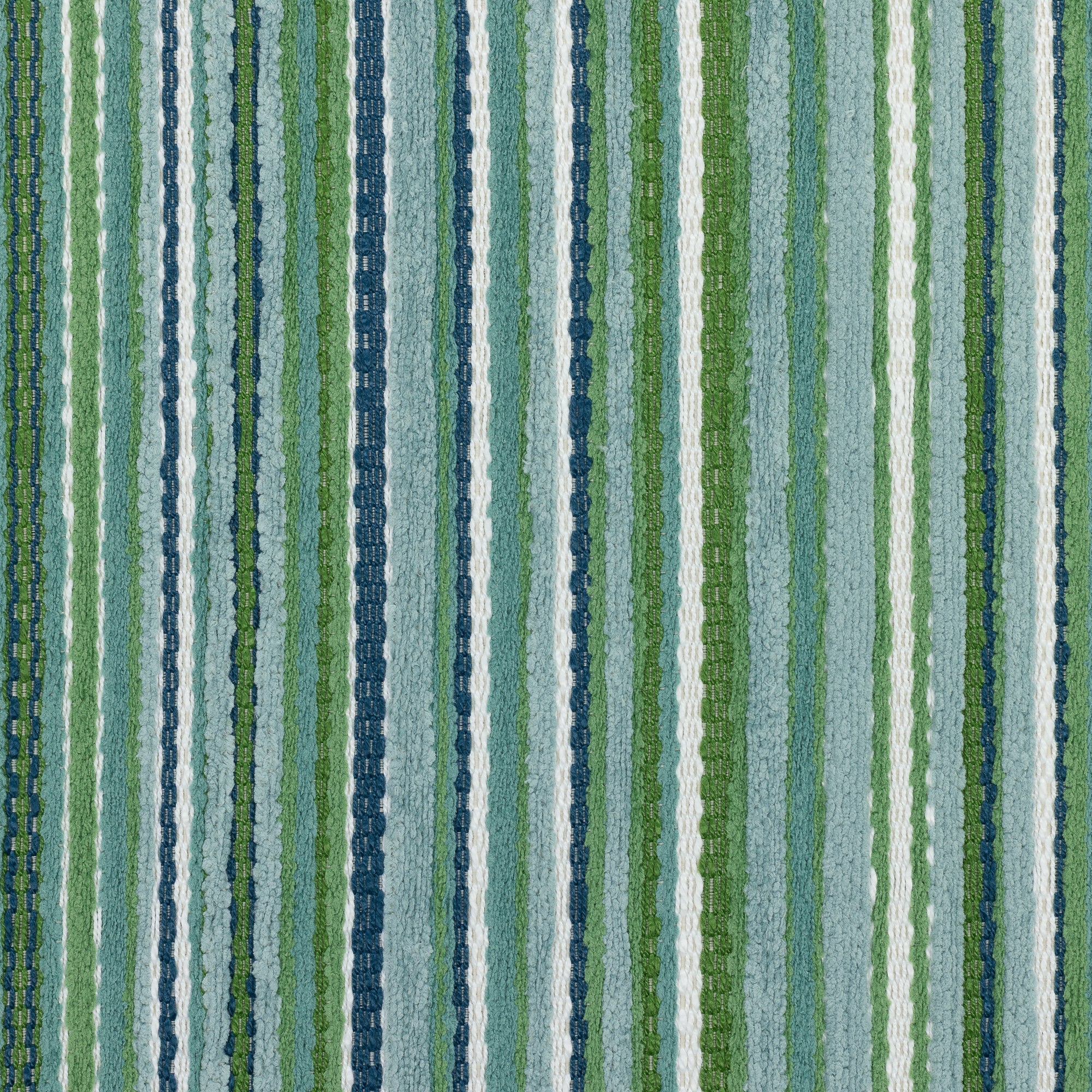 Detail image of Small scale chenille striped outdoor safe velvet fabric in natural green tones
