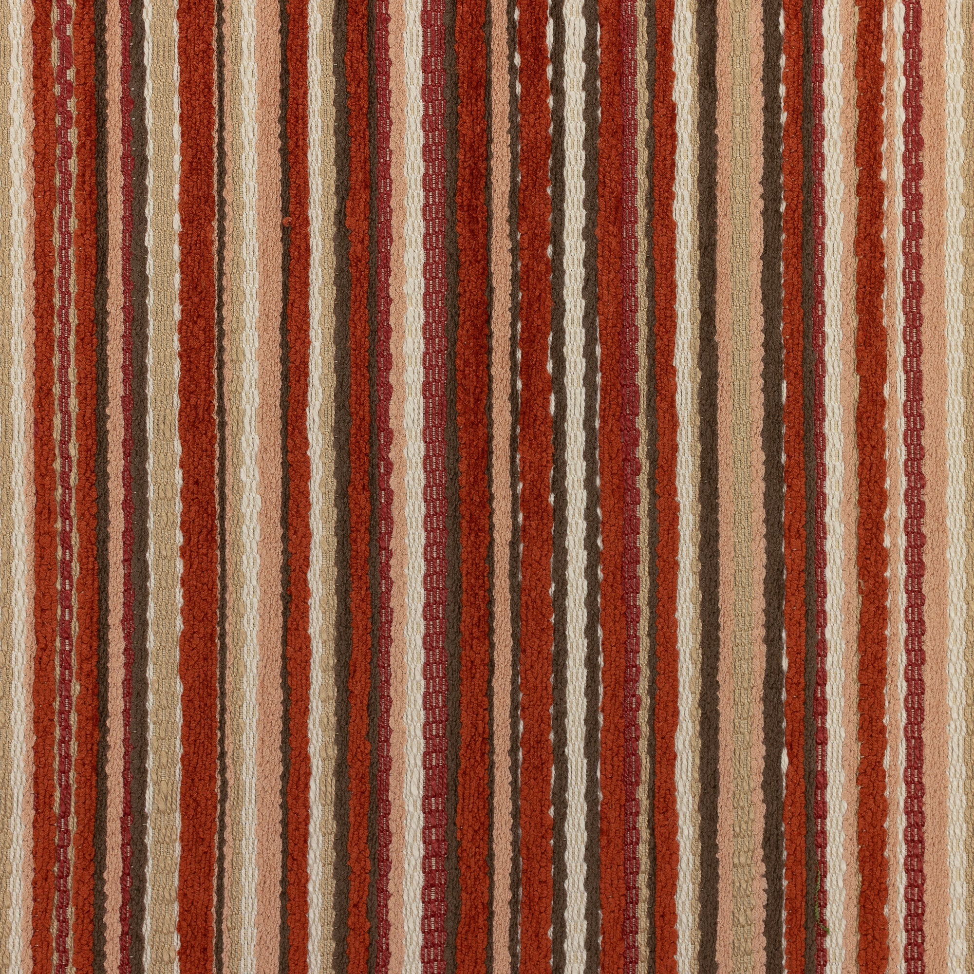 Detail image of Small scale chenille striped multicolor spice-toned velvet outdoor safe fabric