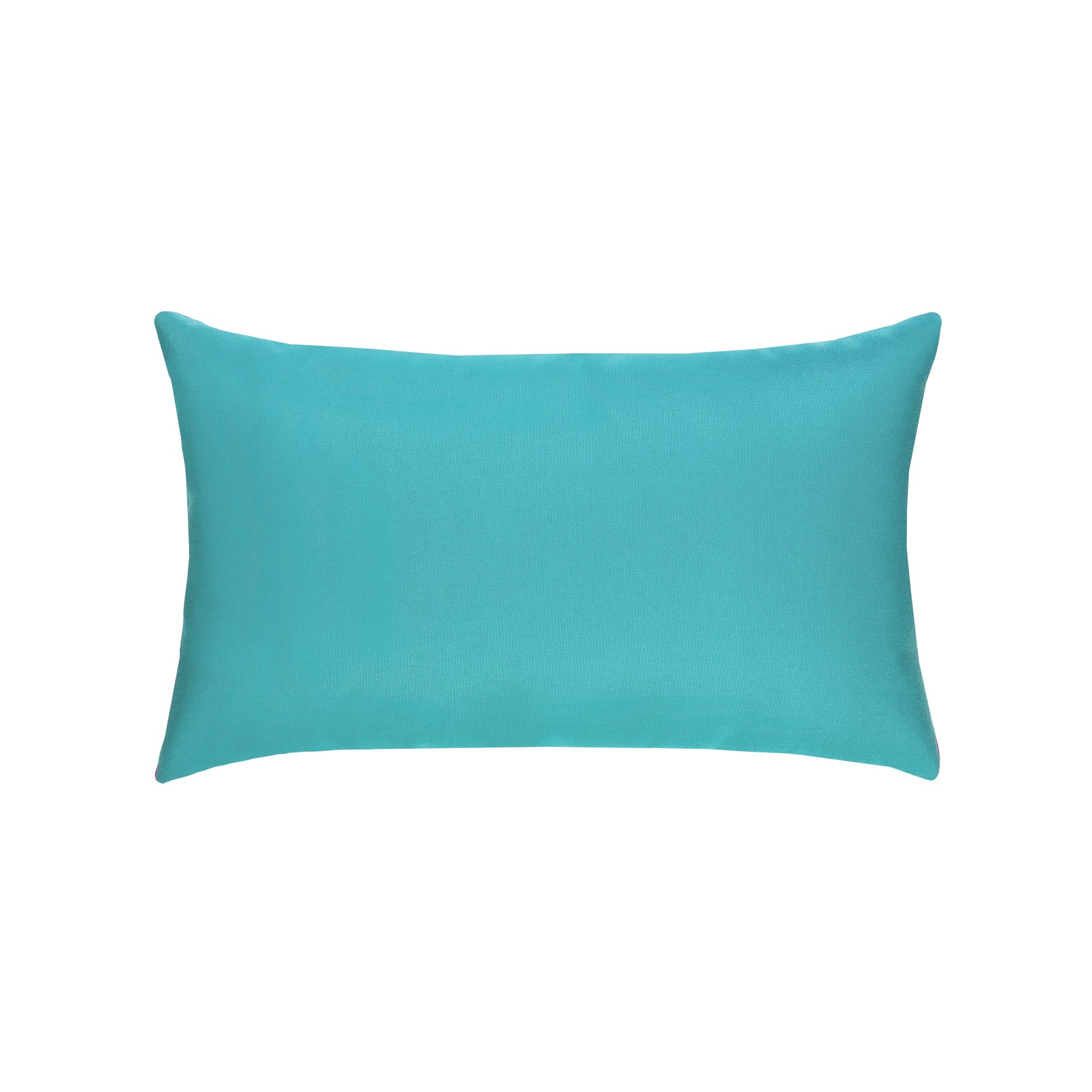 Back image of Aruba blue outdoor pillow with solid design for bold outdoor accents