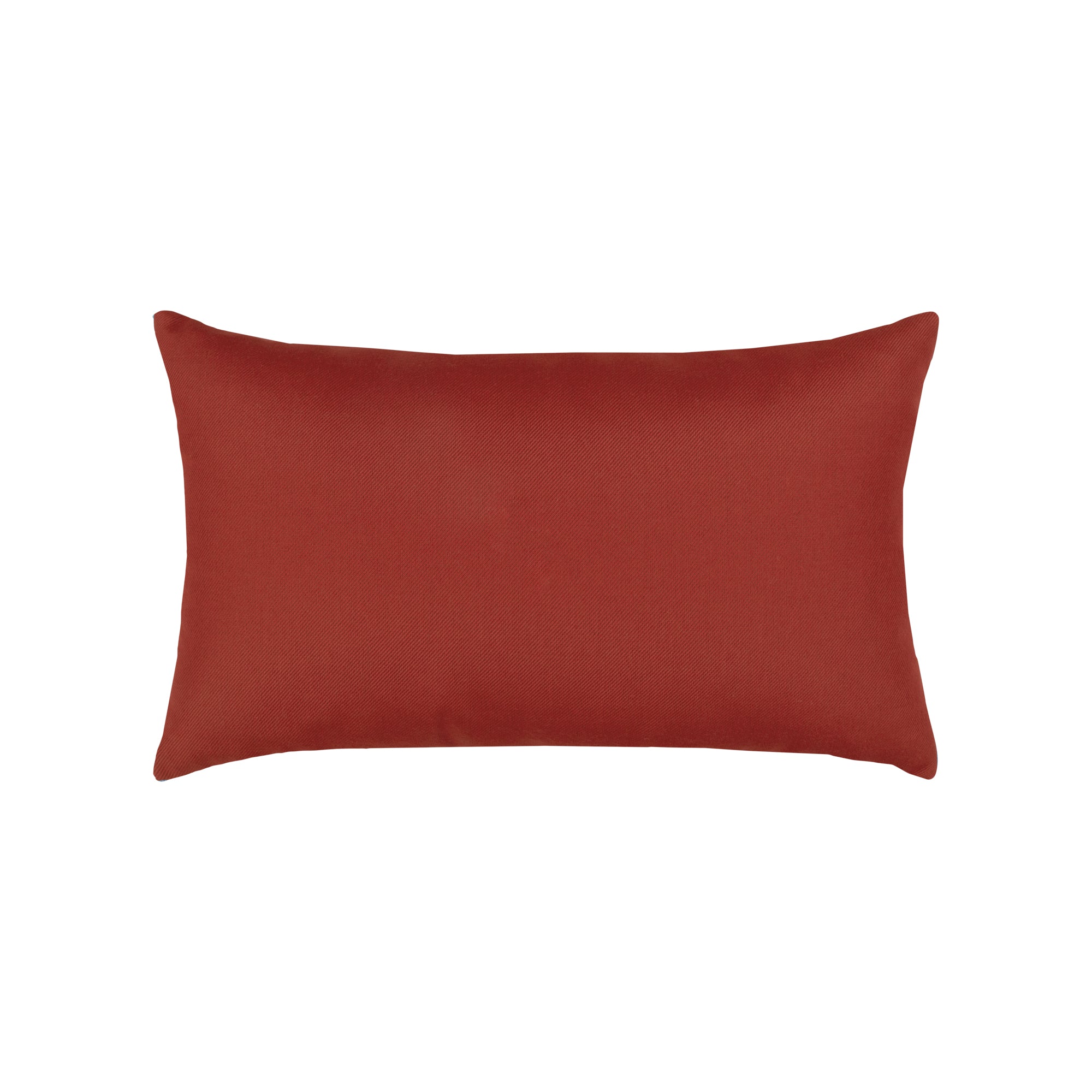 Back image of Rust red outdoor pillow with solid design for bold outdoor accents