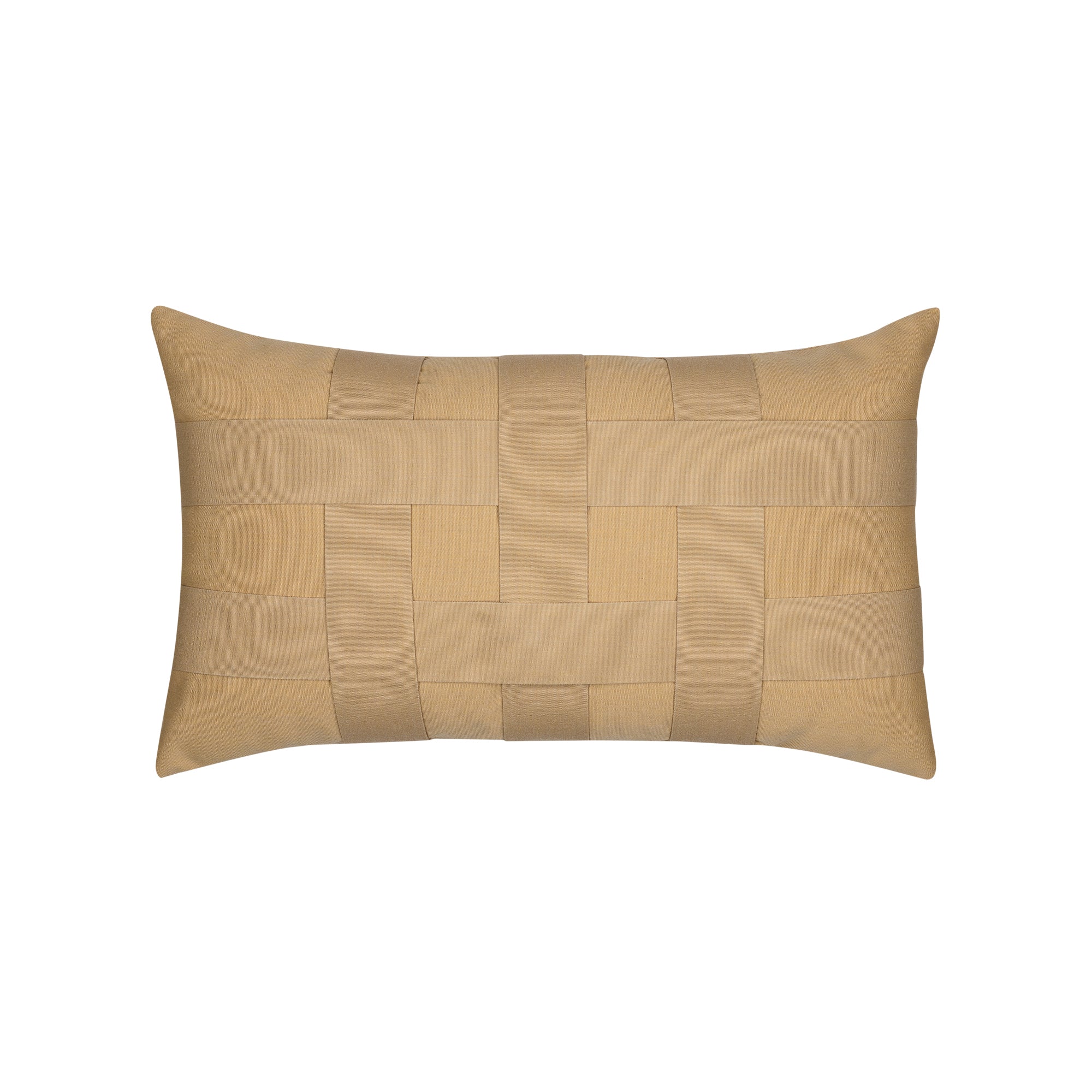 Basketweave styled pillow in golden wheat fabric for outdoor