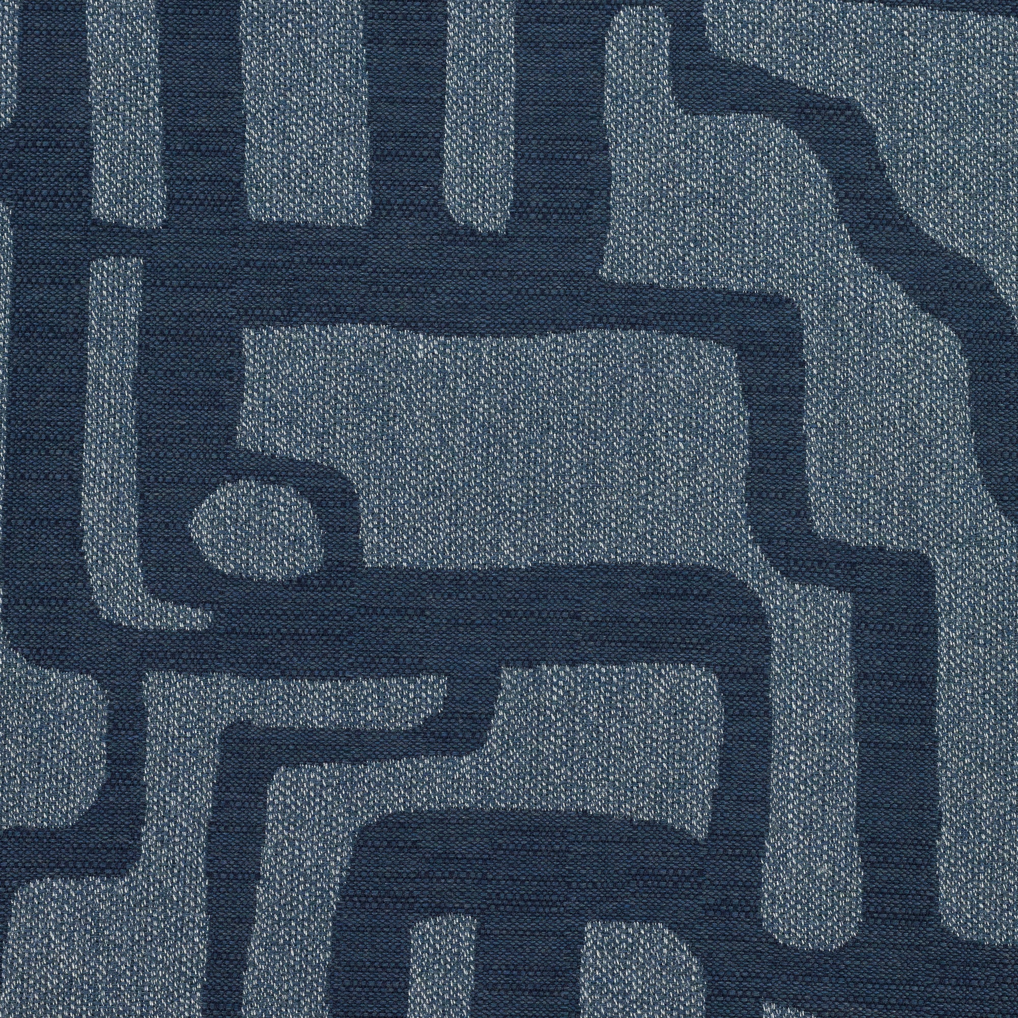 Detail image of Sophisticated outdoor-safe fabric with geometric indigo design - Noble Indigo performance textile by Elaine Smith