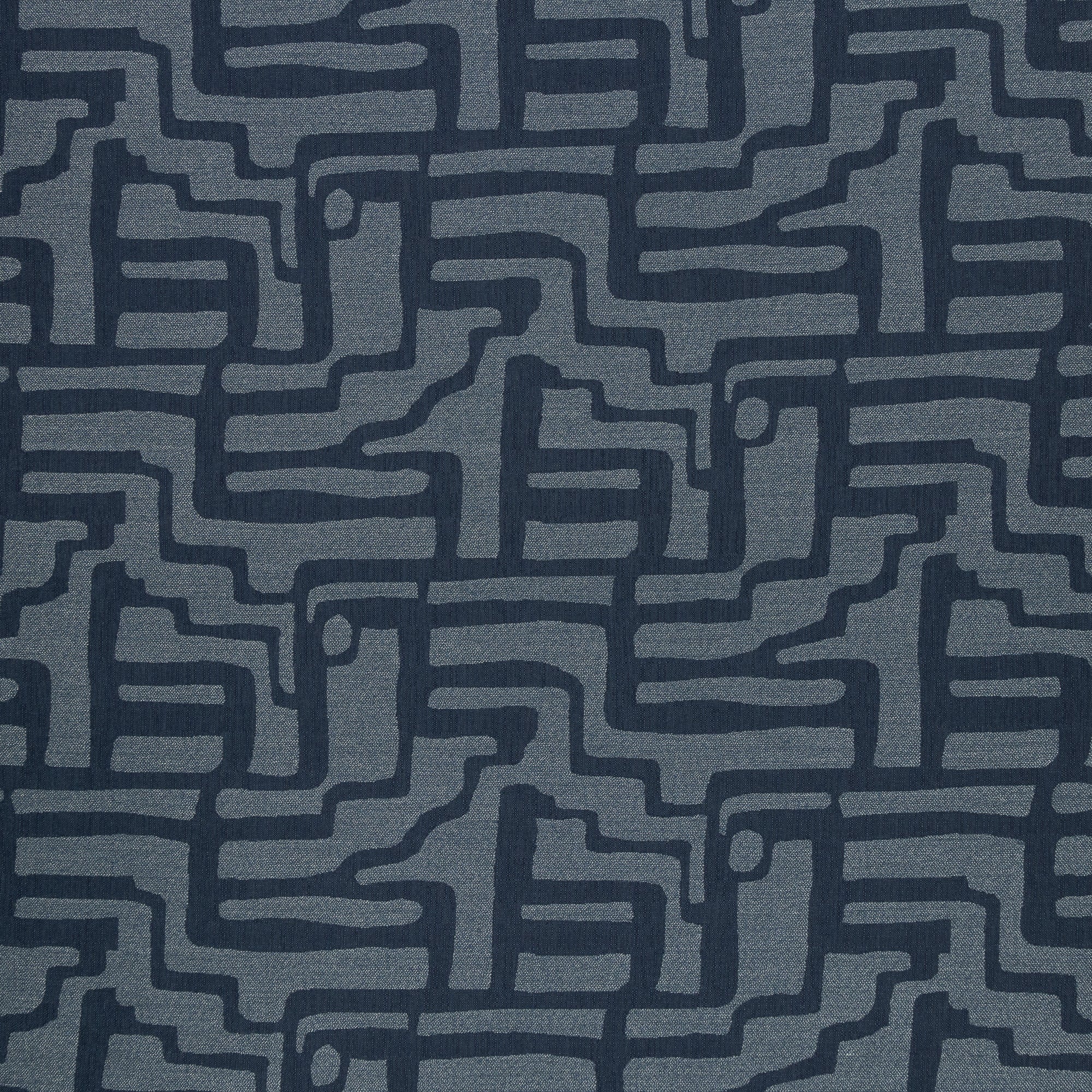 Sophisticated outdoor-safe fabric with geometric indigo design - Noble Indigo performance textile by Elaine Smith-full fabric repeat image