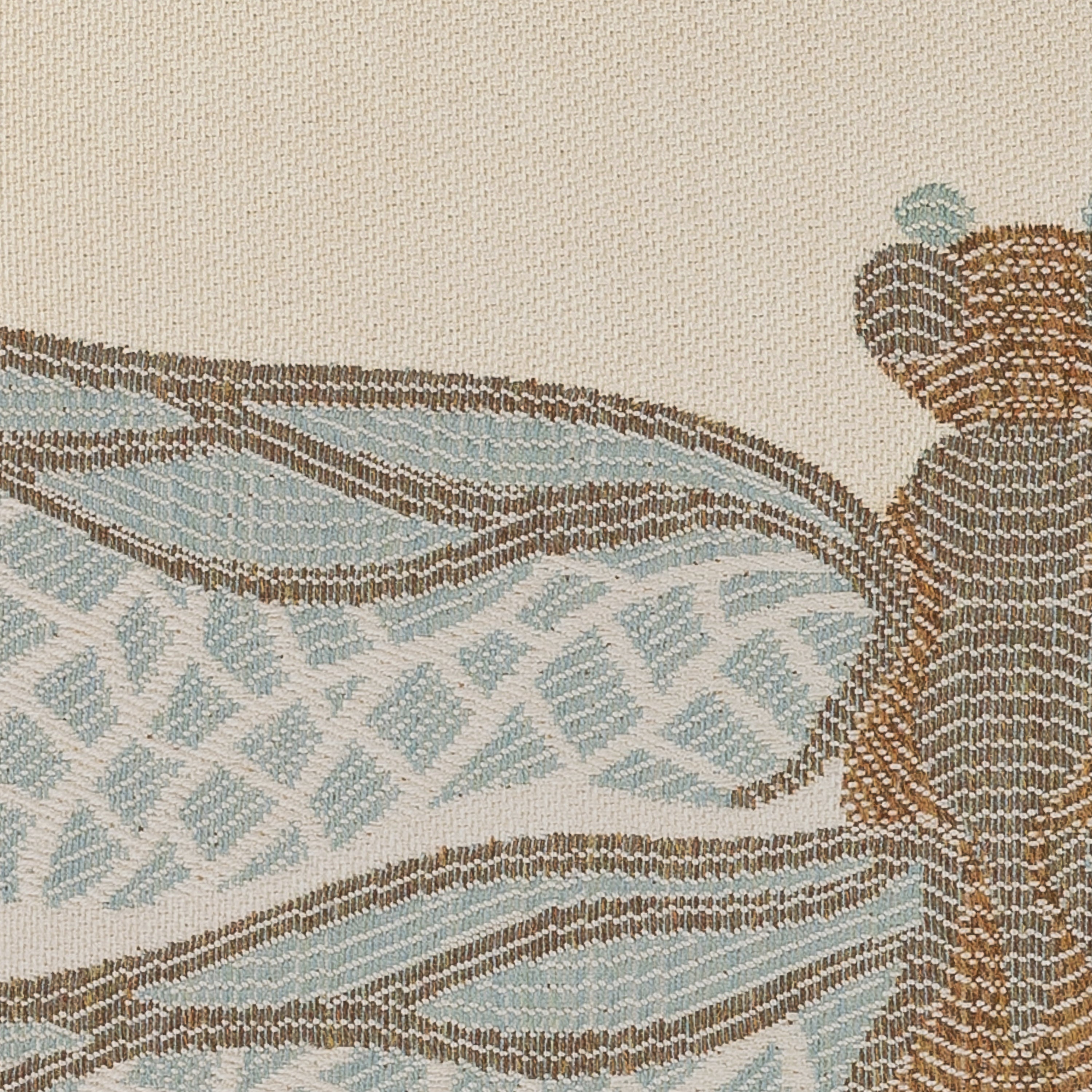 Detail image of Ivory outdoor pillow with dragonfly motif, square size for nature-inspired outdoor decor