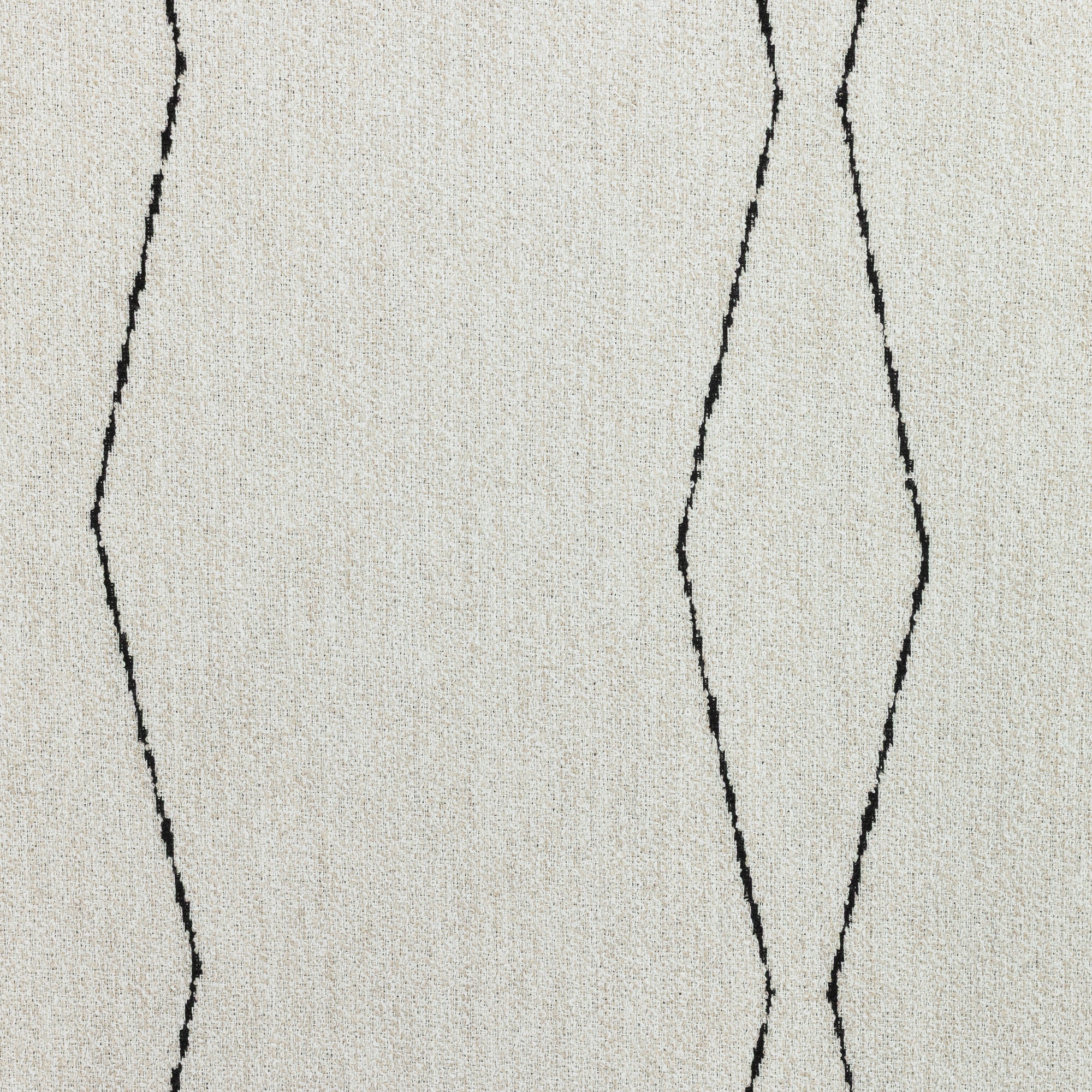 Detail image of Minimalist black linear geometric pattern woven into textured boucle outdoor safe fabric