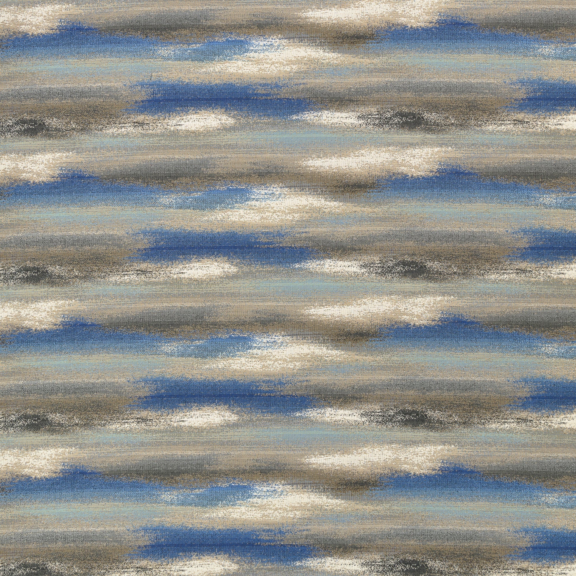 Outdoor safe woven fabric featuring Mediterranean-inspired painterly blue and tan textures - Elaine Smith-full fabric repeat image