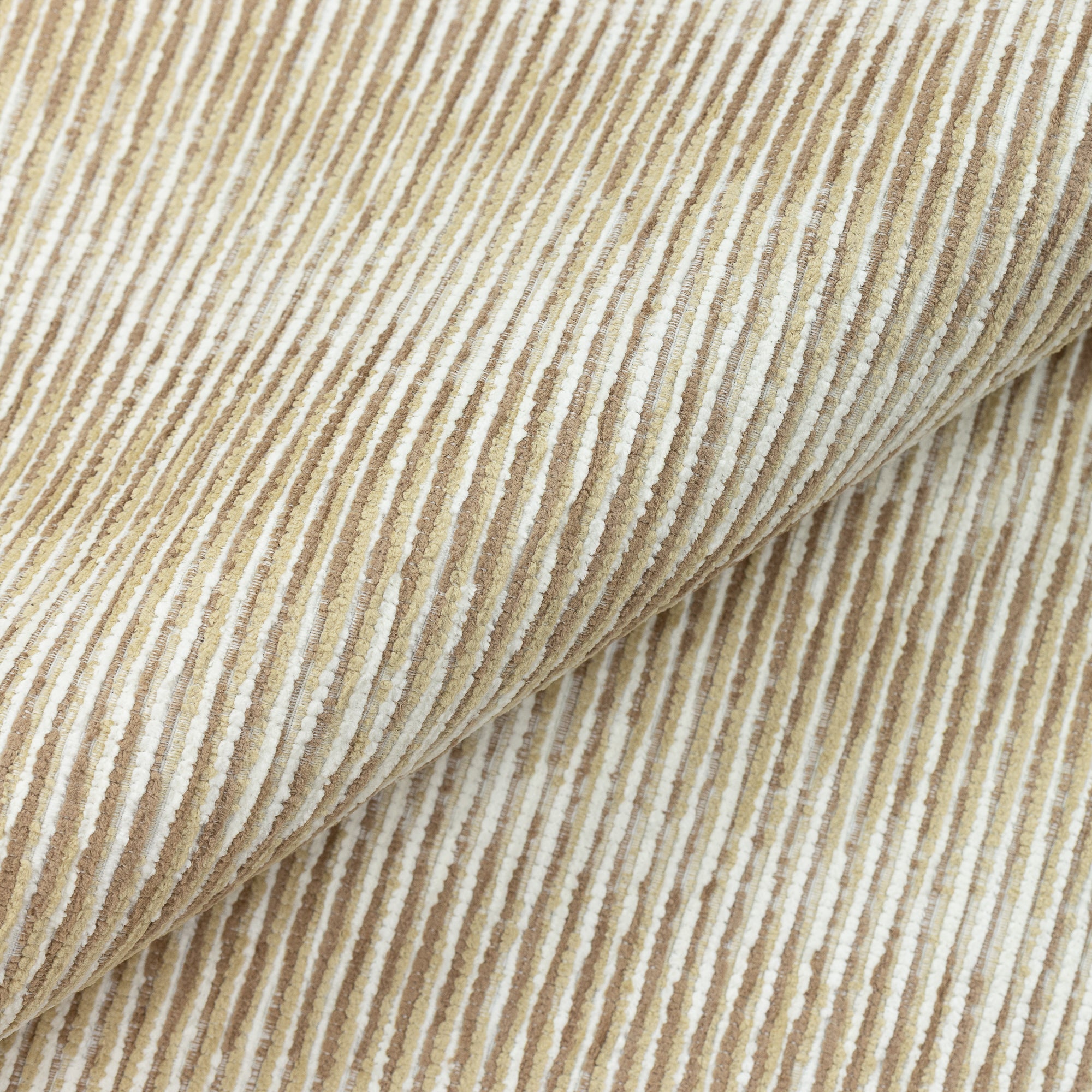 Close shot texture image of Soft honey-colored striped outdoor safe performance fabric