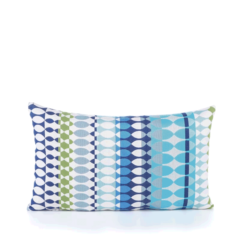360 video of Striped multicolor outdoor pillow lumbar size for transitional indoor and outdoor decor