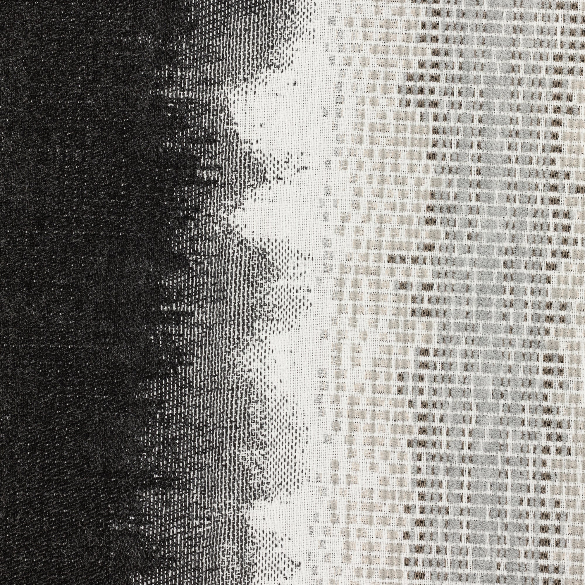 Detail image of Charcoal performance fabric with blended chenille block center band and artistic edge fade design