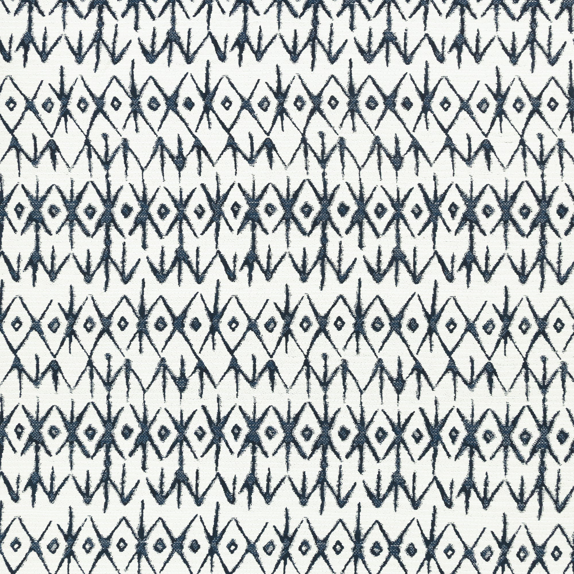 Tribal-inspired indigo and white patterned outdoor safe woven fabric-full fabric repeat image