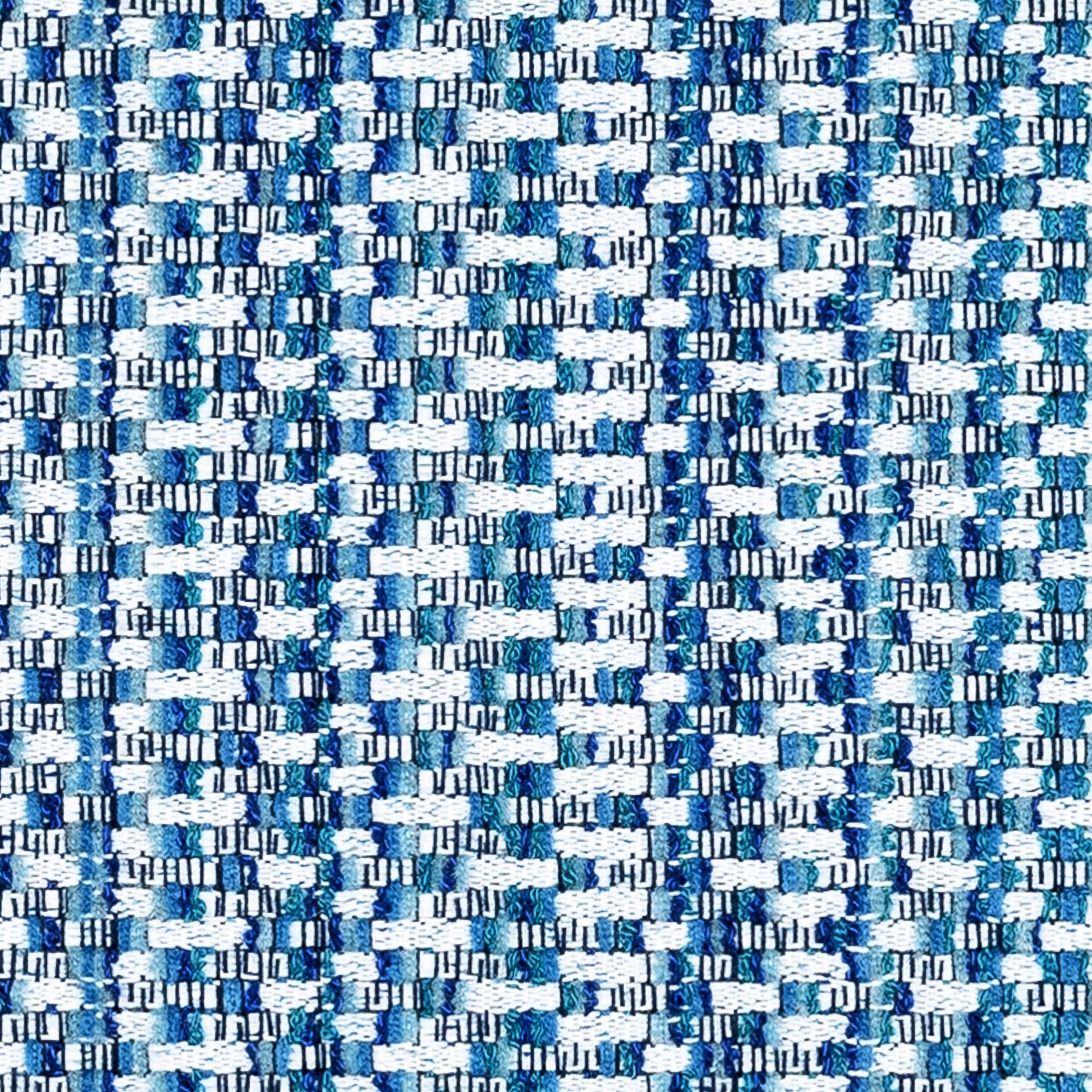 Swatch image of Indigo-colored multi-colored chenille kaleidoscope design in performance outdoor safe fabric
