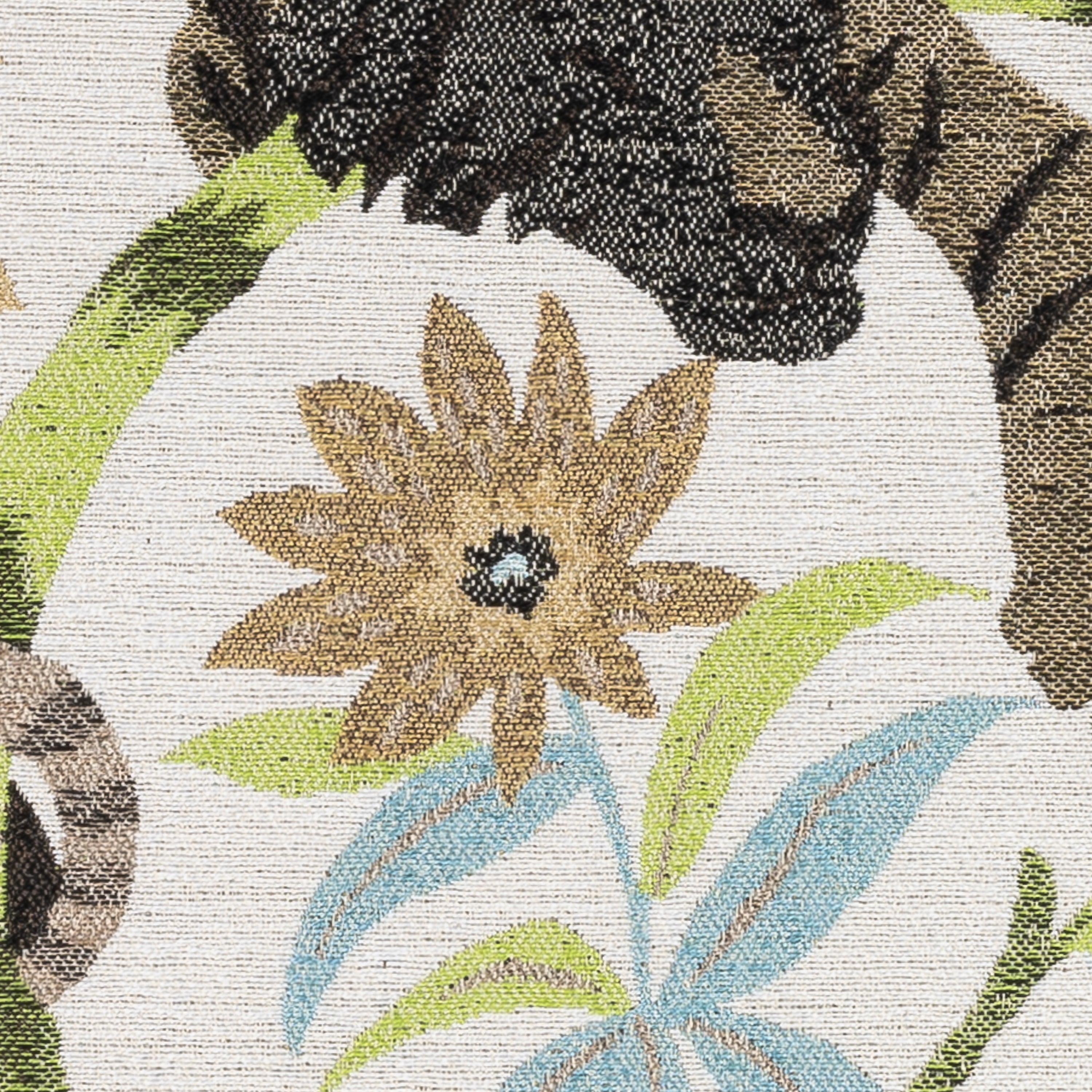 Swatch image of Jungle-inspired outdoor safe fabric with tropical monkey and foliage pattern