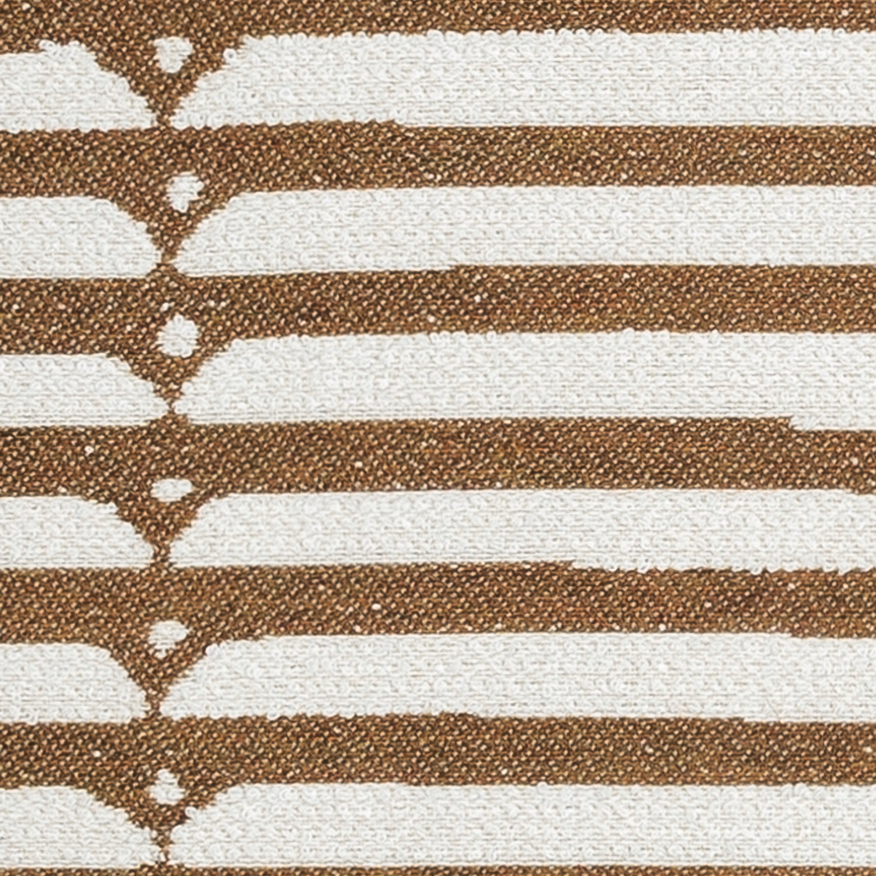Swatch image of Sophisticated stripe in caramel on ivory boucle ground outdoor safe woven fabric