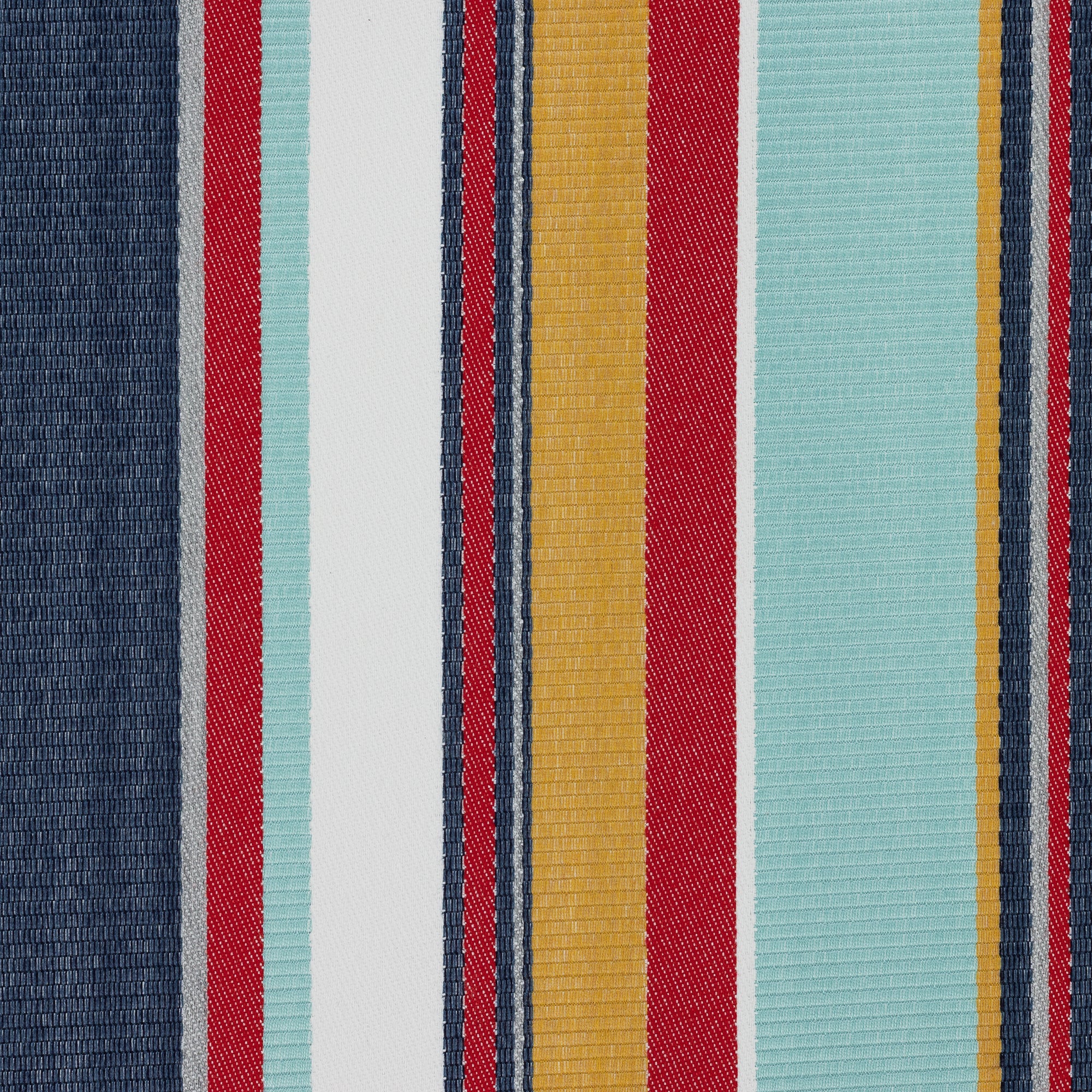 Detail image of Bold multicolor stripe outdoor safe woven fabric with Mediterranean flair – Sicily Stripe by Elaine Smith