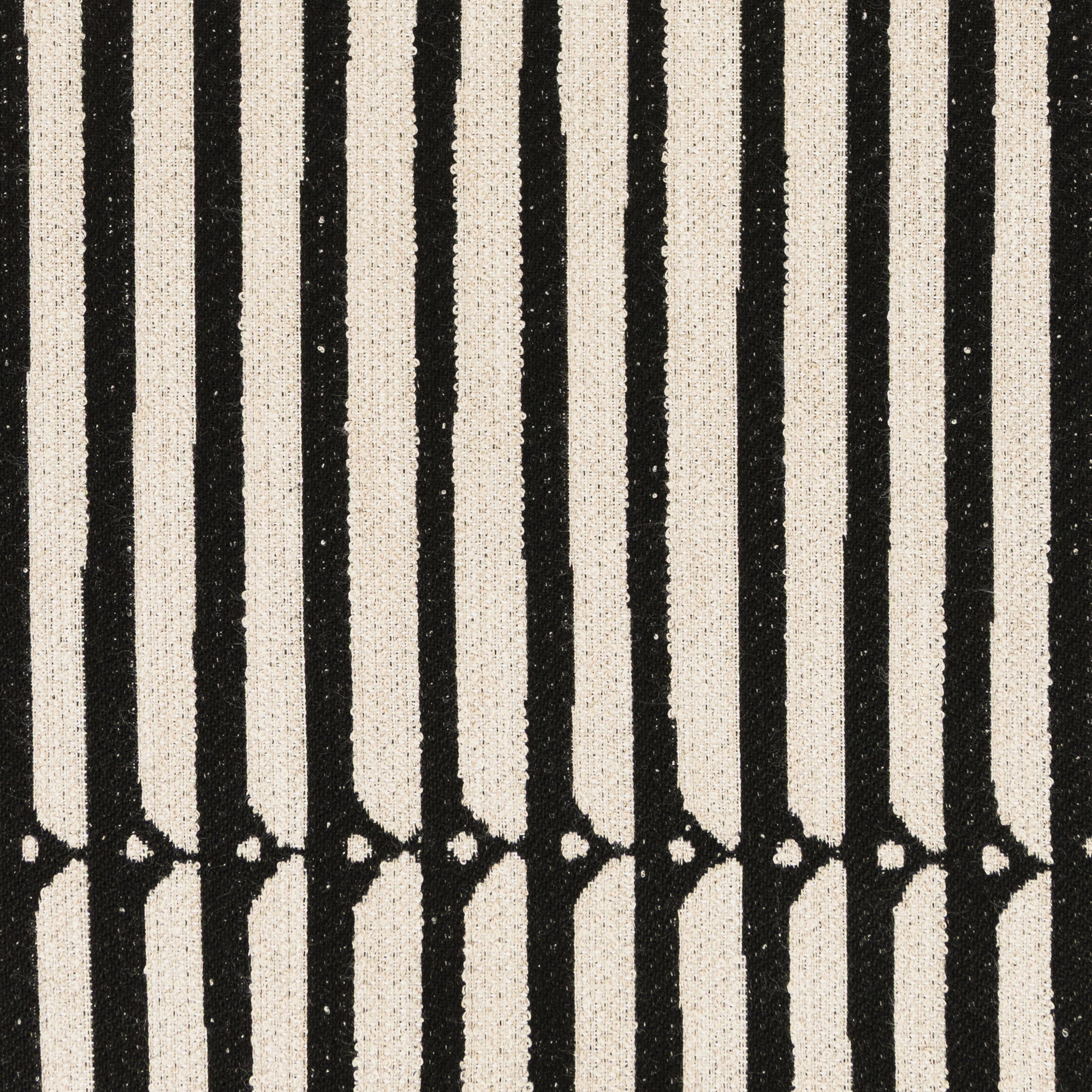 Detail image of Sophisticated stripe in rich charcoal on creamy boucle ground outdoor safe woven fabric