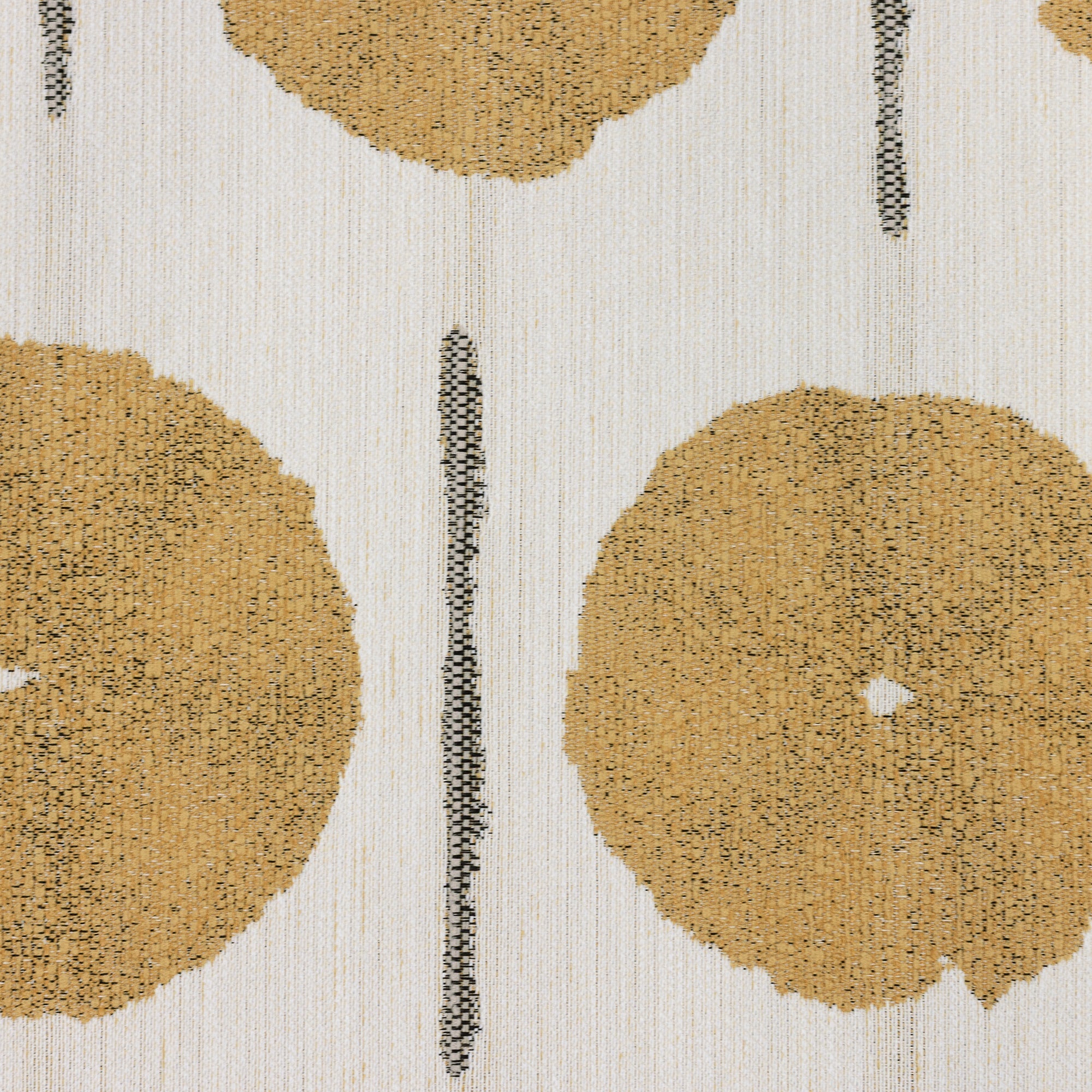 Detail image of Gold circular artistic motif on ivory background outdoor safe fabric