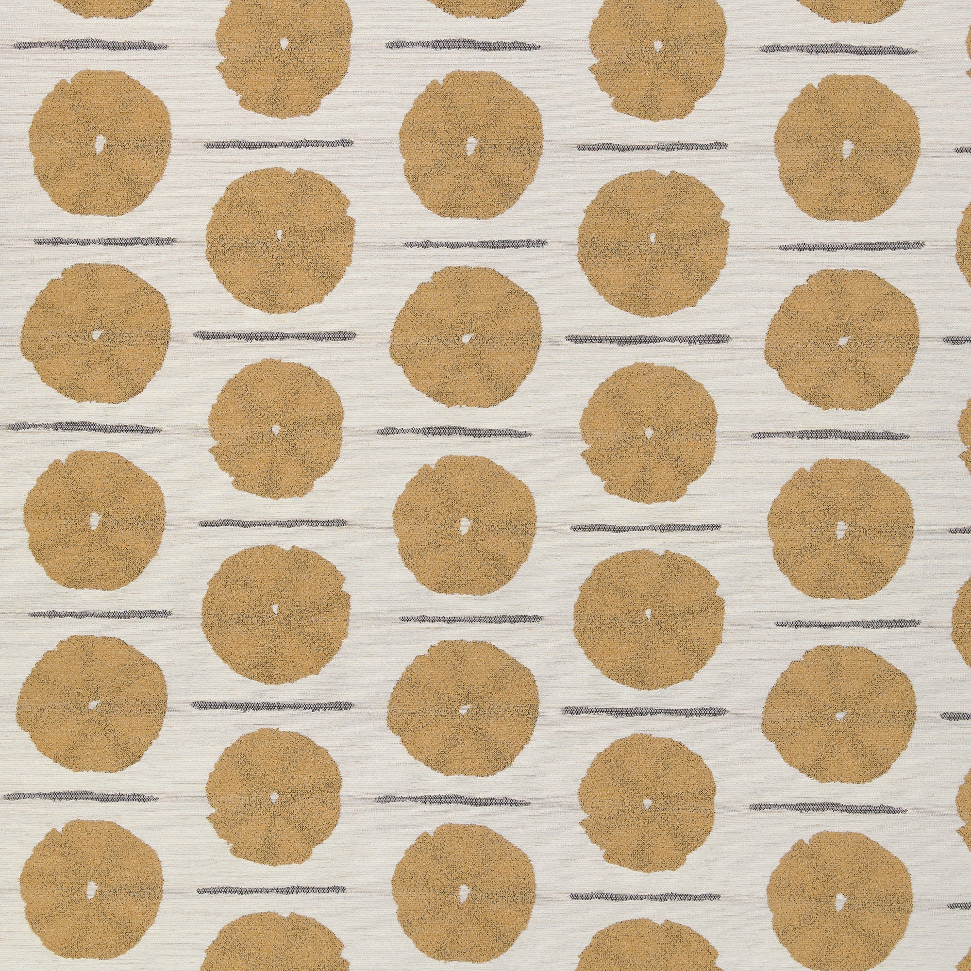 Gold circular artistic motif on ivory background outdoor safe fabric-full fabric repeat image