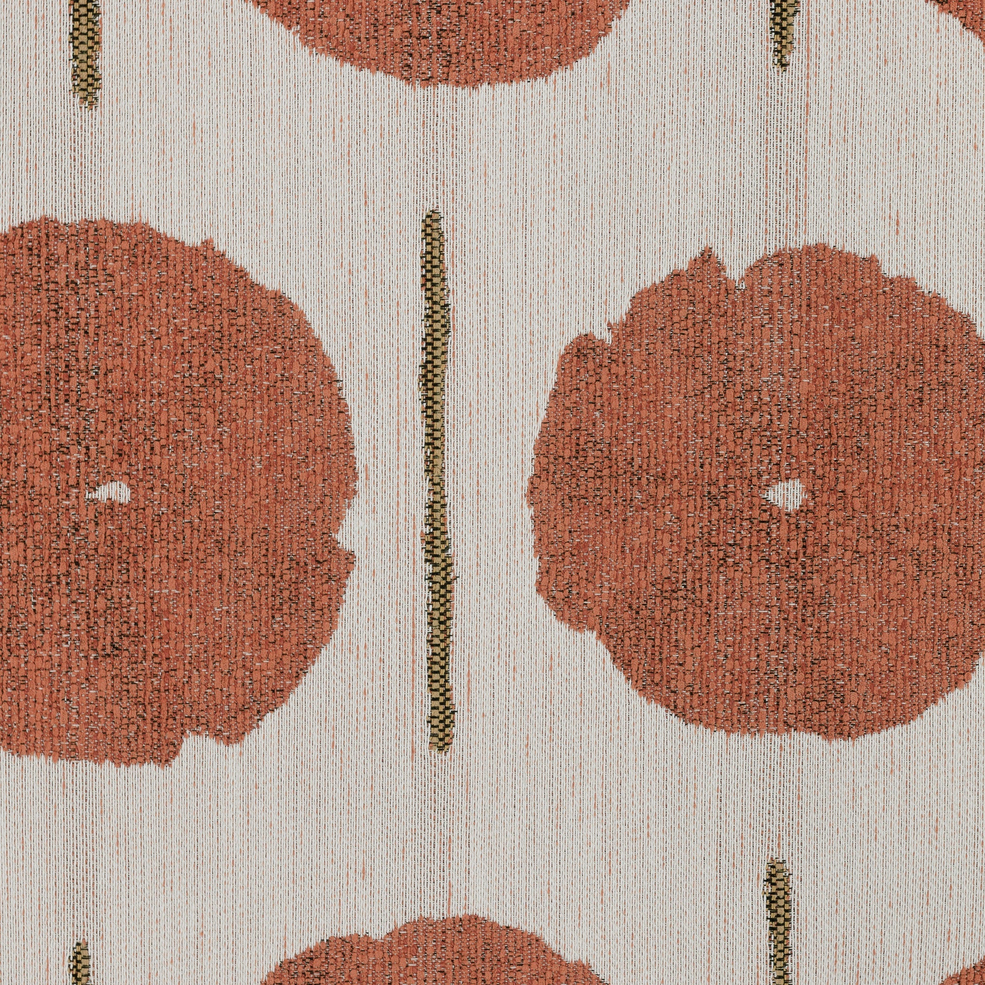 Detail image of Artful circle motif in papaya orange on outdoor-safe fabric – Solstice Papaya by Elaine Smith