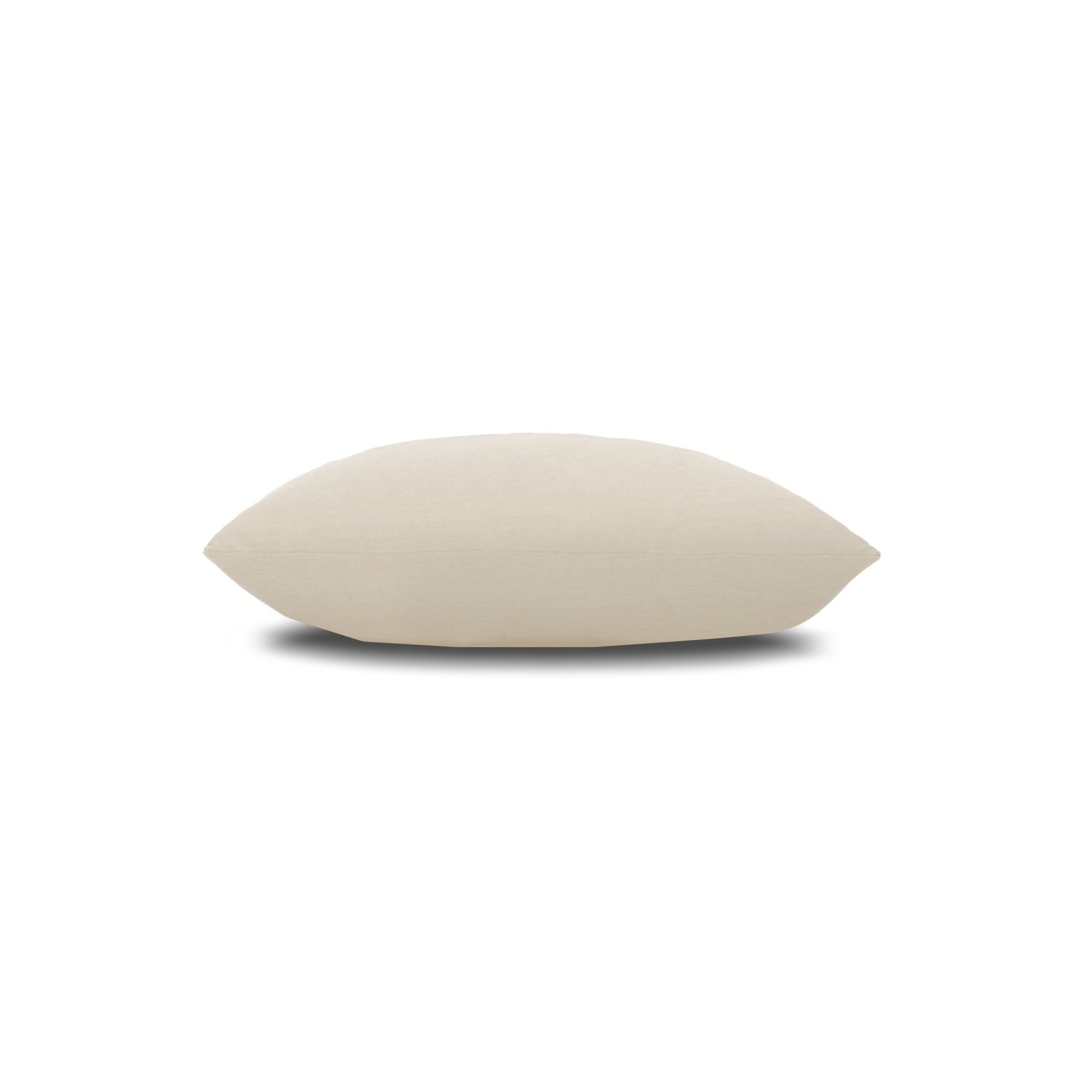 Side image of Cream outdoor pillow with smooth texture, square size for modern patio decor