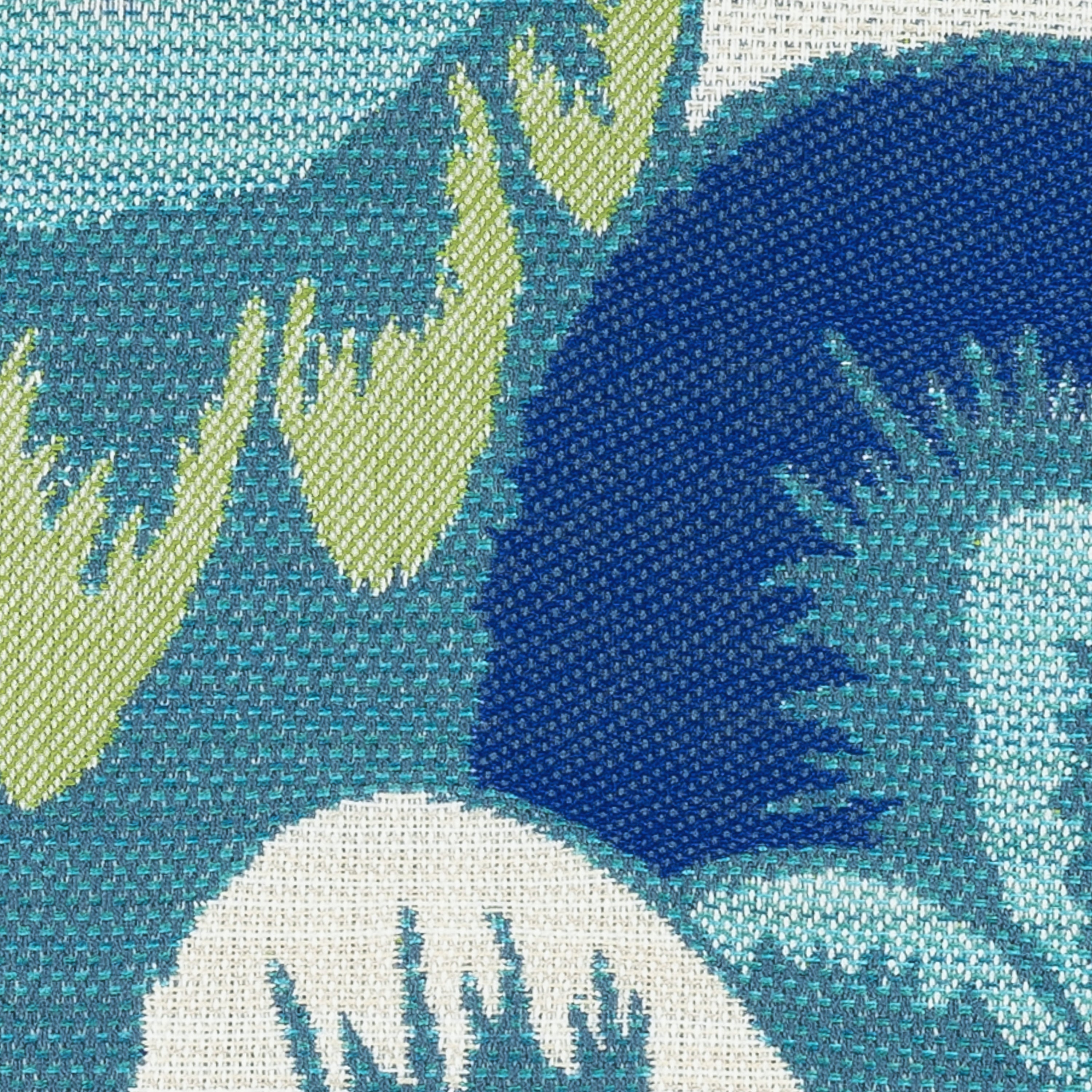 Detail image of Navy outdoor pillow with floral pattern square size for elegant patio decor by Elaine Smith