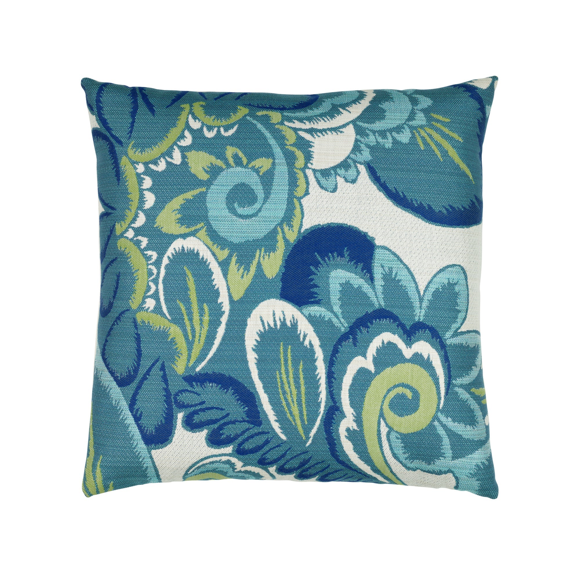 Pillow made from Oversized floral pattern in blue and green for outdoor safe use – Floral Wave by Elaine Smith