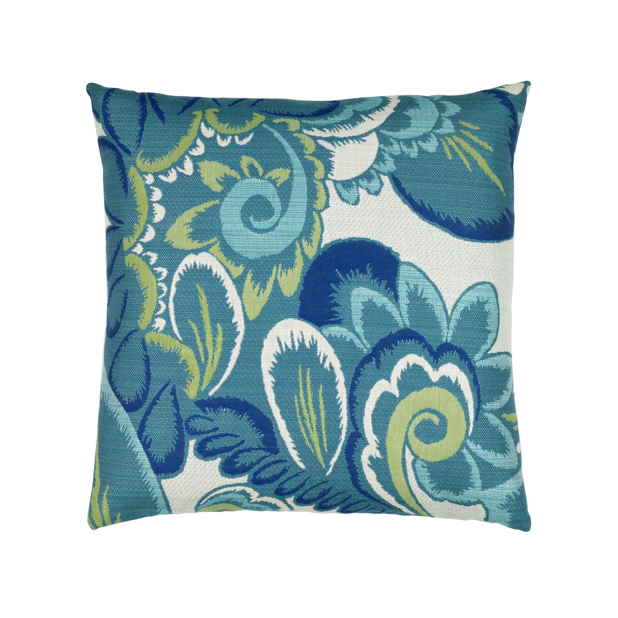 Navy outdoor pillow with floral pattern square size for elegant patio decor by Elaine Smith