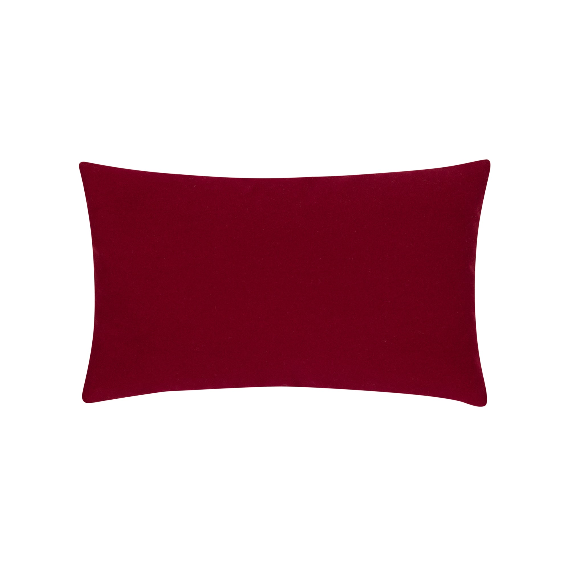 Back image of Ruby velvet lumbar pillow with green banding for seasonal décor