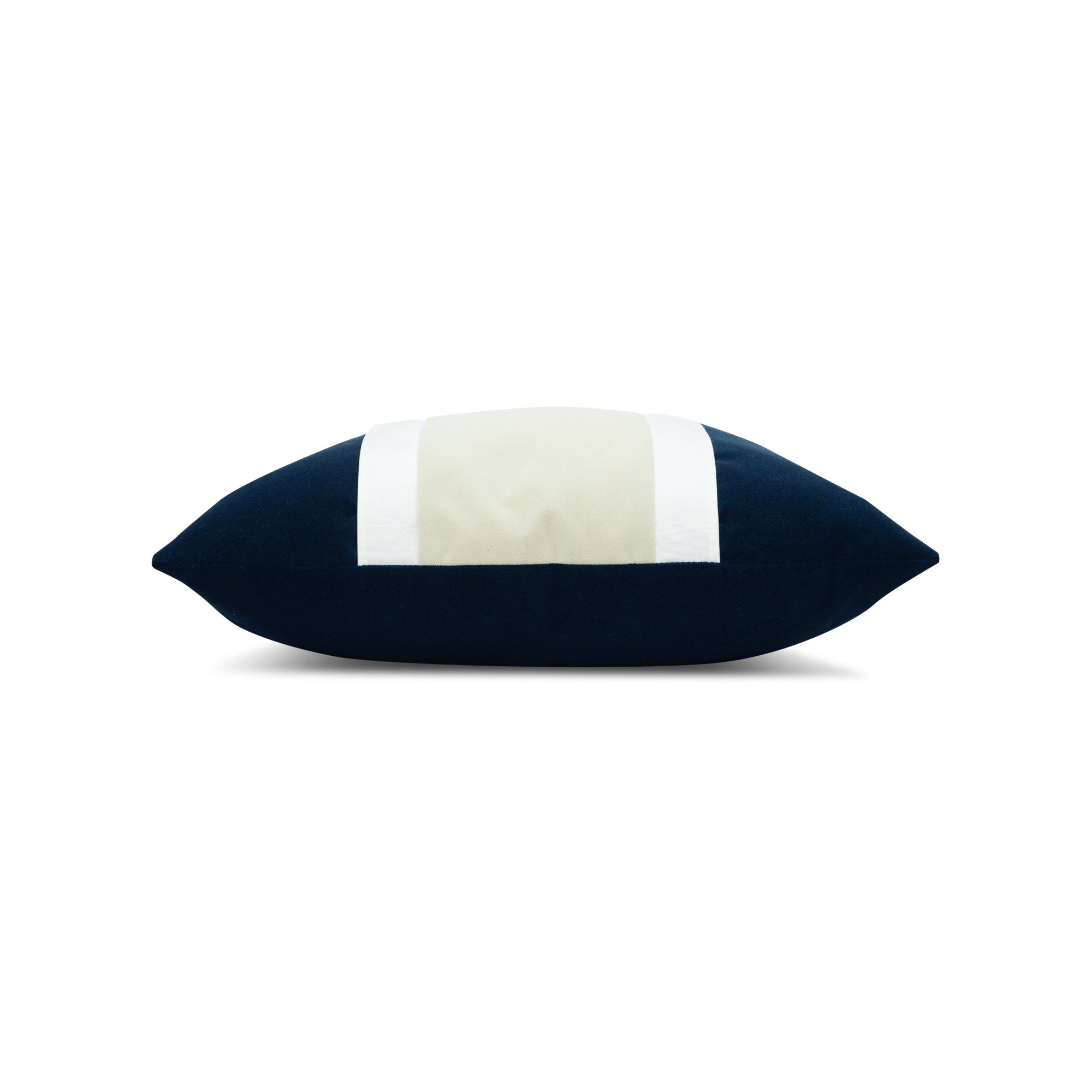 Side image of Navy striped pillow square size for seasonal indoor and outdoor decor