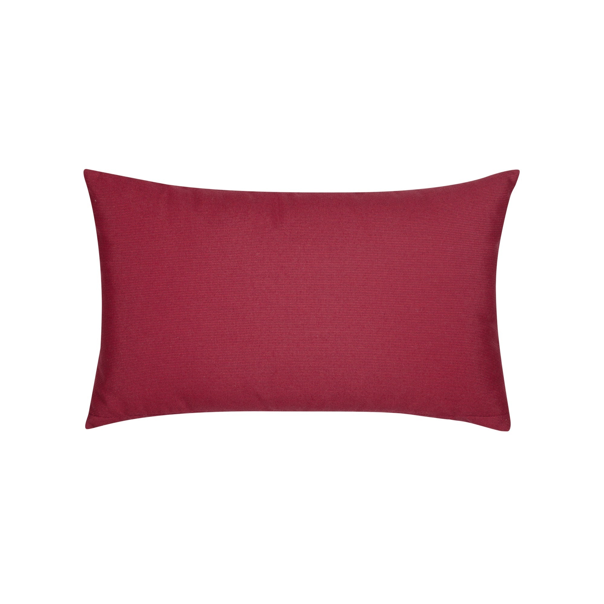 Back image of Red outdoor pillow with solid texture, lumbar size for vibrant holiday accents