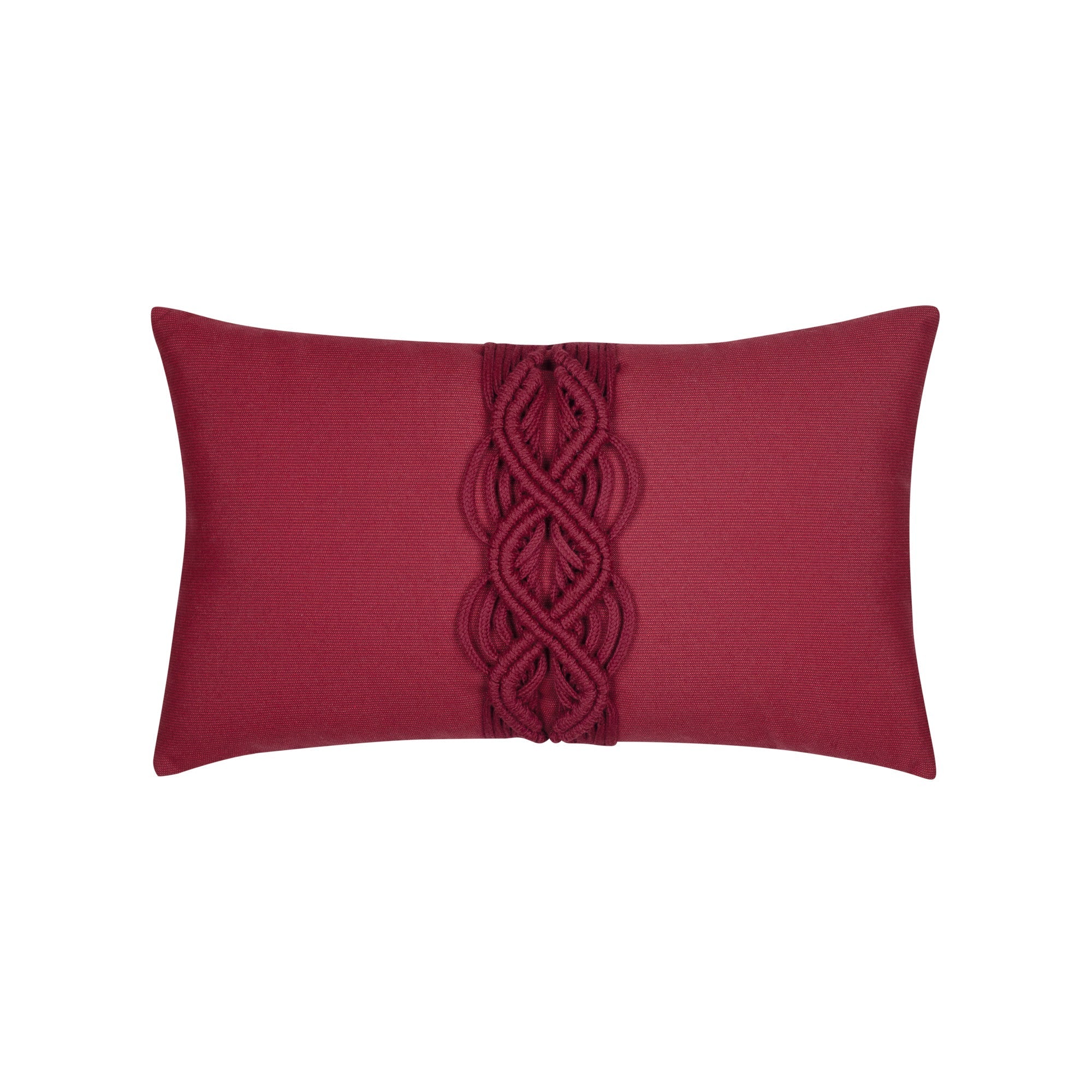 Red outdoor pillow with solid texture, lumbar size for vibrant holiday accents