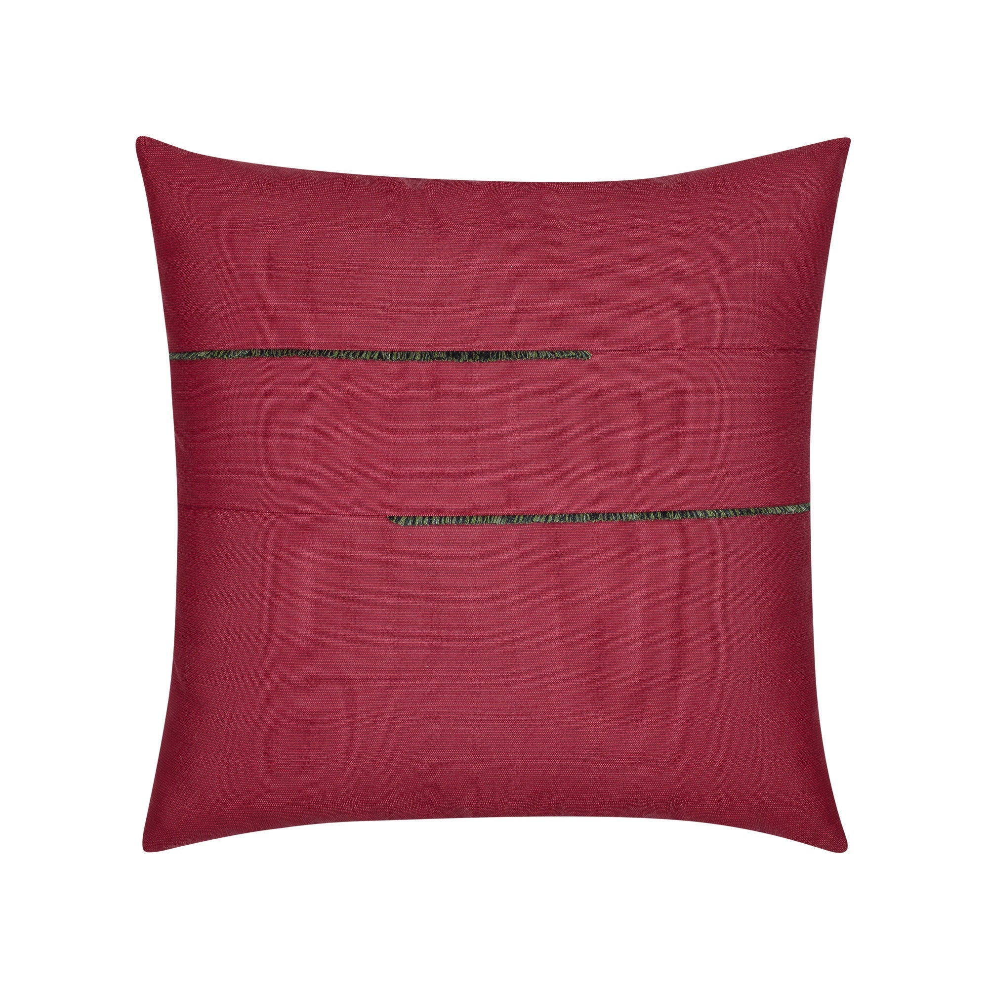 Red outdoor pillow with botanical motif square size for nature inspired patio decor by Elaine Smith