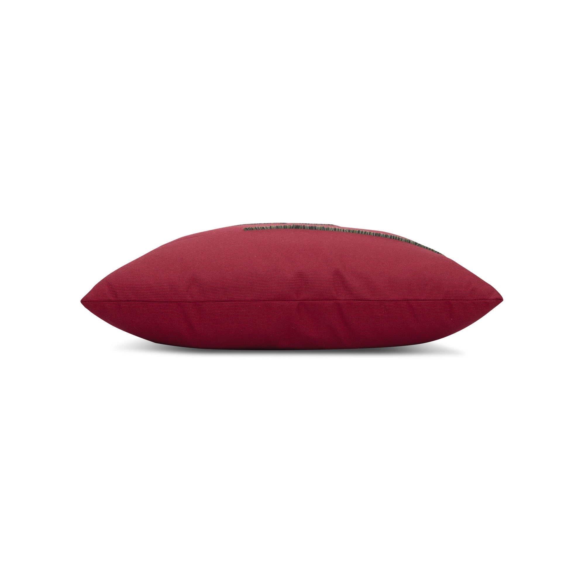 Side image of Red outdoor pillow with botanical motif square size for nature inspired patio decor by Elaine Smith